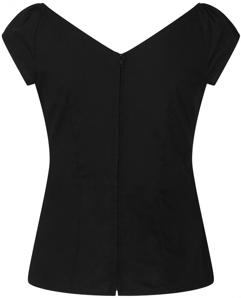 Hell_Bunny_PETUNIA_Vintage_V-NECK_Plain_Kurzarm_SHIRT_Top_Oberteil_Schwarz_killer_kirsche_3