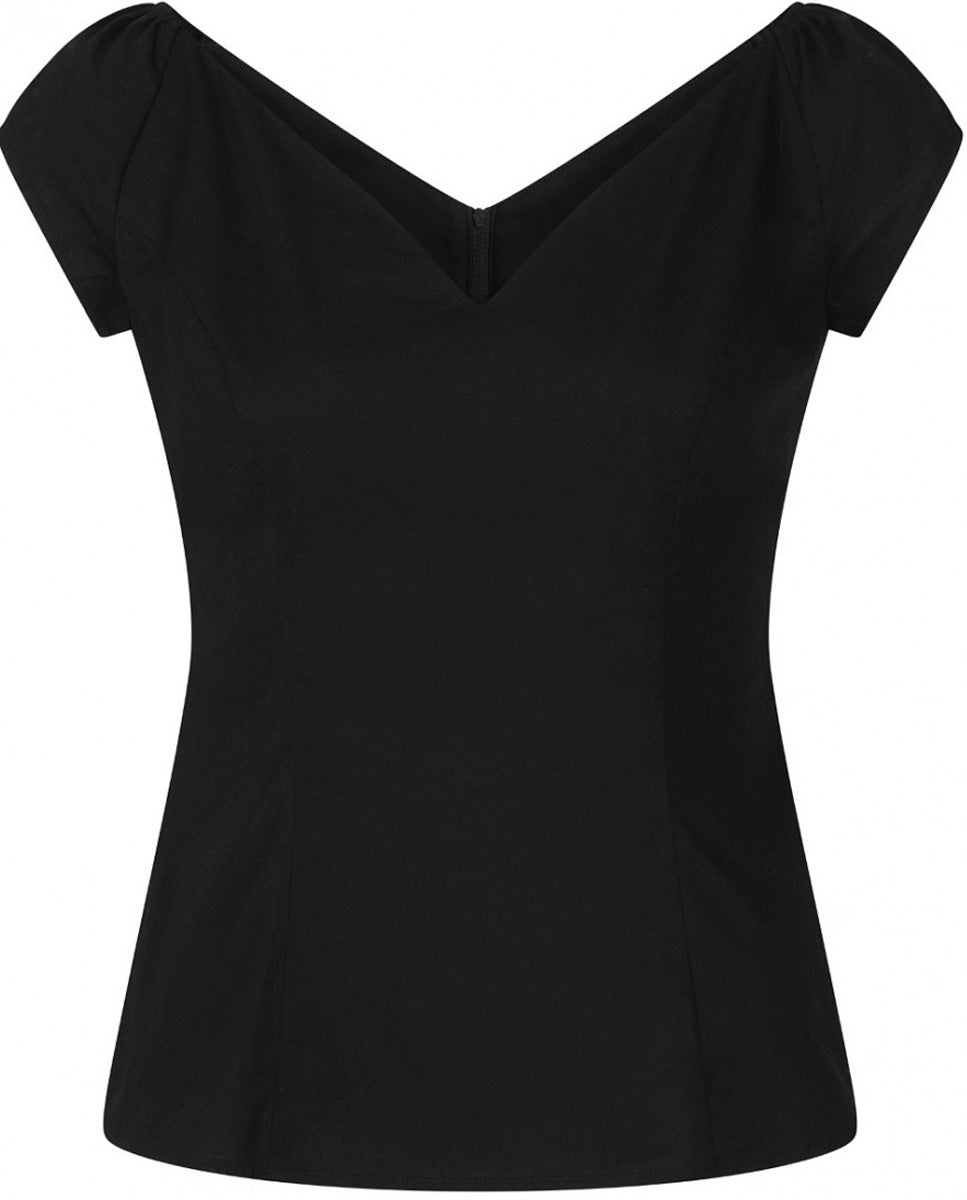 Hell_Bunny_PETUNIA_Vintage_V-NECK_Plain_Kurzarm_SHIRT_Top_Oberteil_Schwarz_killer_kirsche_4