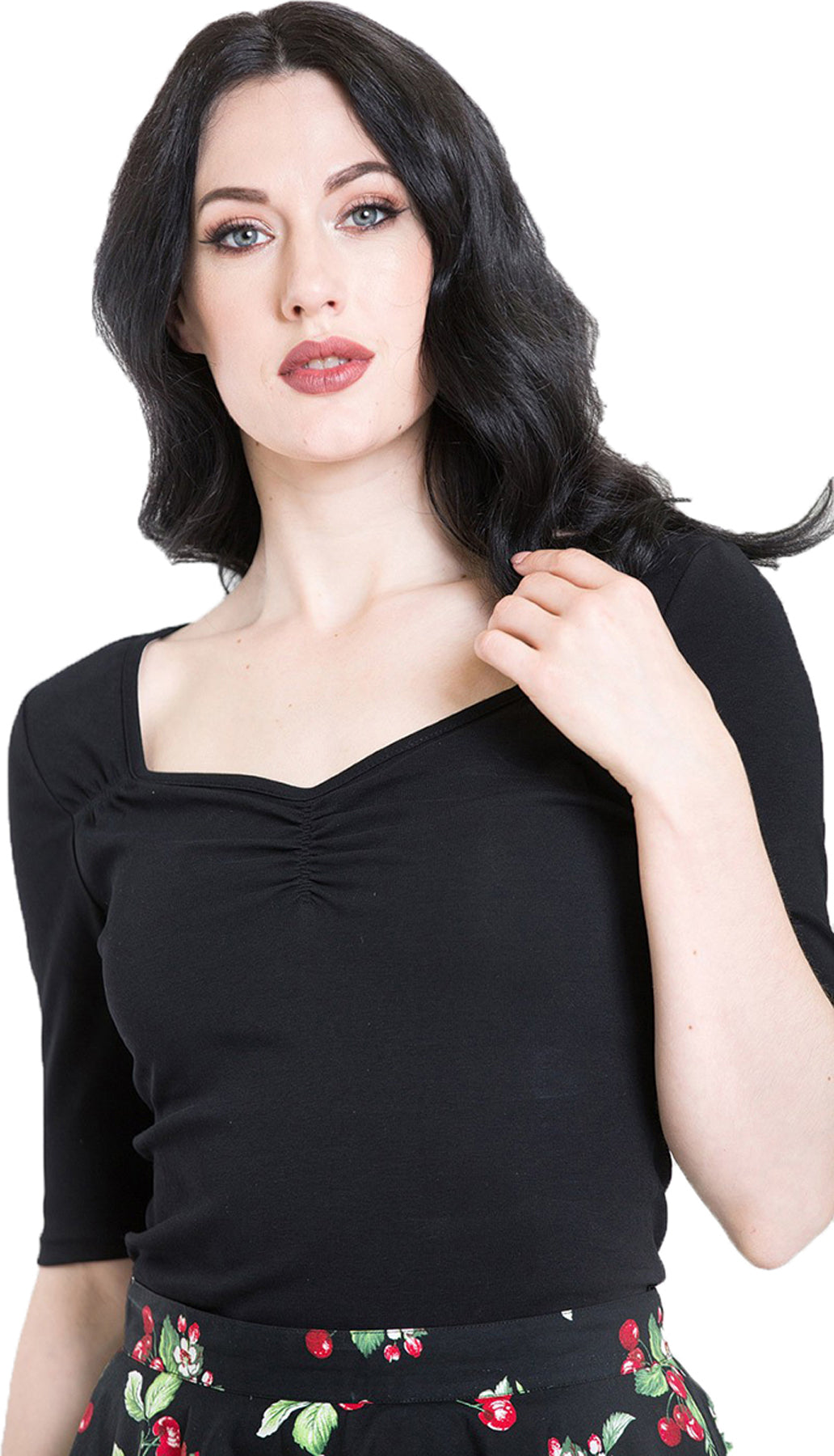 Hell_Bunny_PHILIPPA_Vintage_BASIC_3_4_Arm_RETRO_Oberteil_SHIRT_Schwarz_killer_kirsche