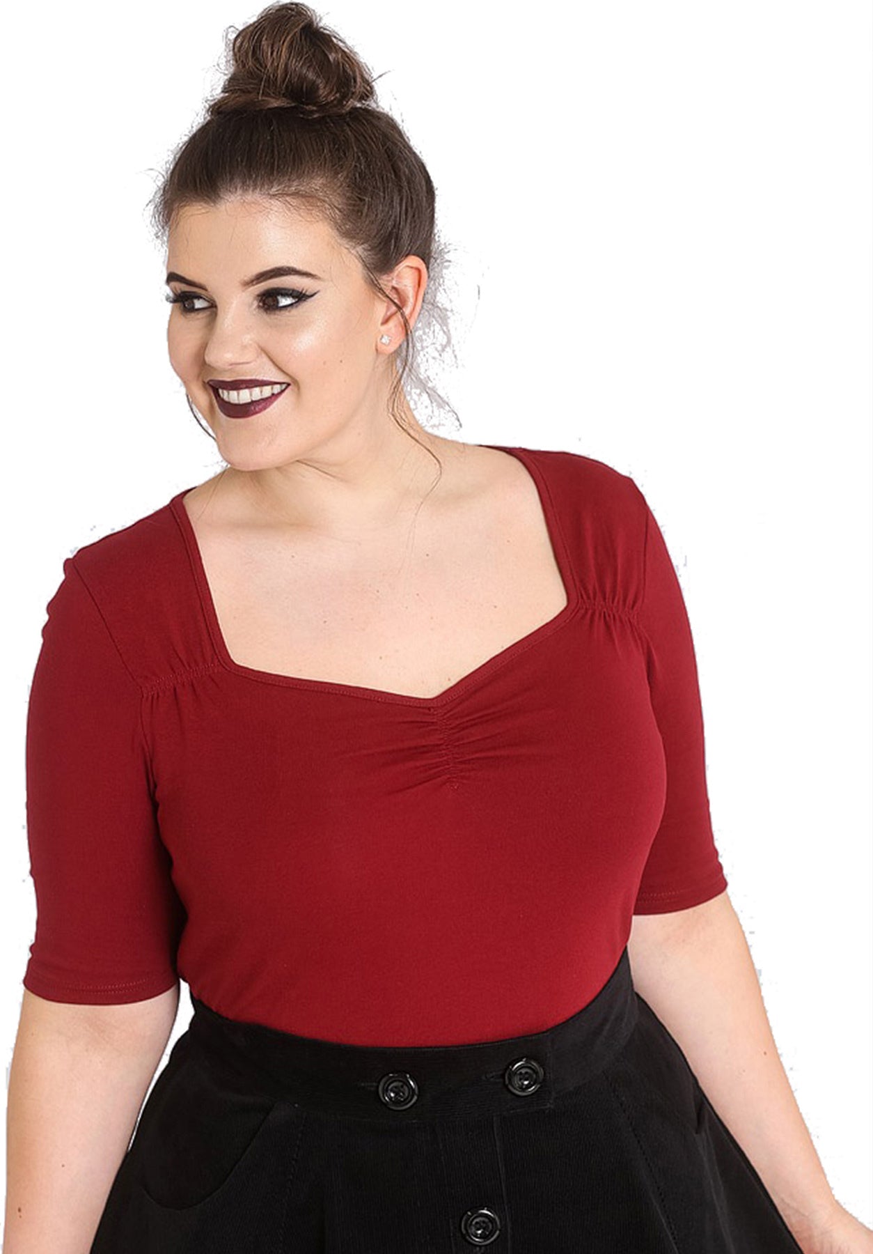 Hell_Bunny_PHILIPPA_Vintage_BASIC_Dreiviertelarm_Oberteil_SHIRT_Maroon_Plus_Size_killer_kirsche_1