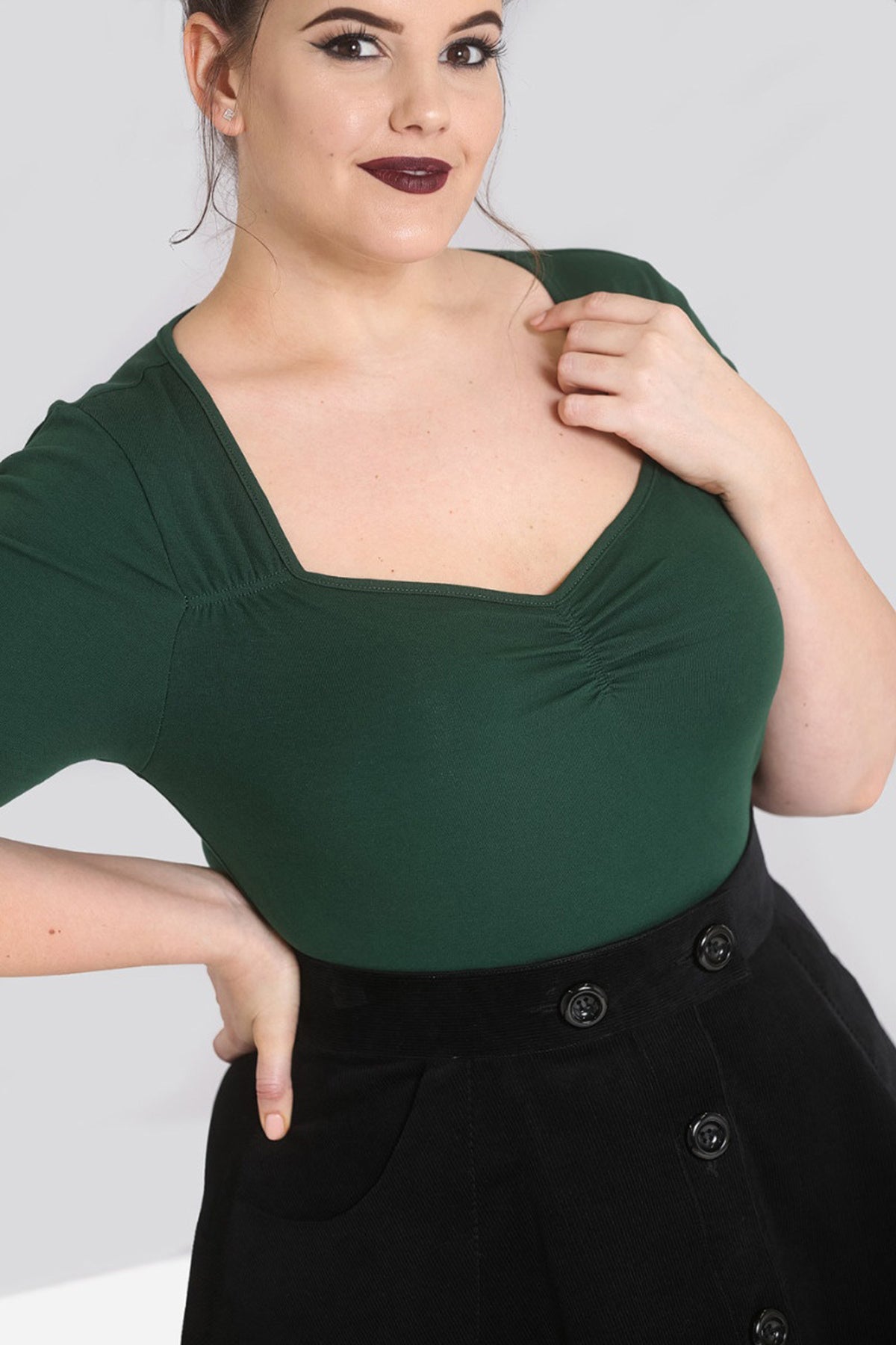 Hell_Bunny_PHILIPPA_Vintage_BASIC_dreiviertel__Arm_RETRO_Oberteil_SHIRT_Plus_Size_Gruen_killer_kirsche_2auqtol3Df836v