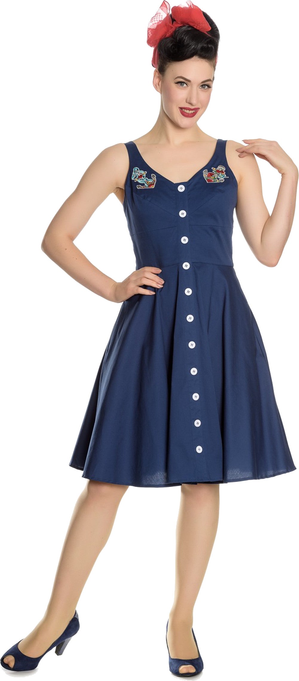 Hell_Bunny_SELA_50s_Vintage_ANKER_Anchor_EMBROIDERED_V-Neck_Traeger_SWING_Dress_KLEID_blau