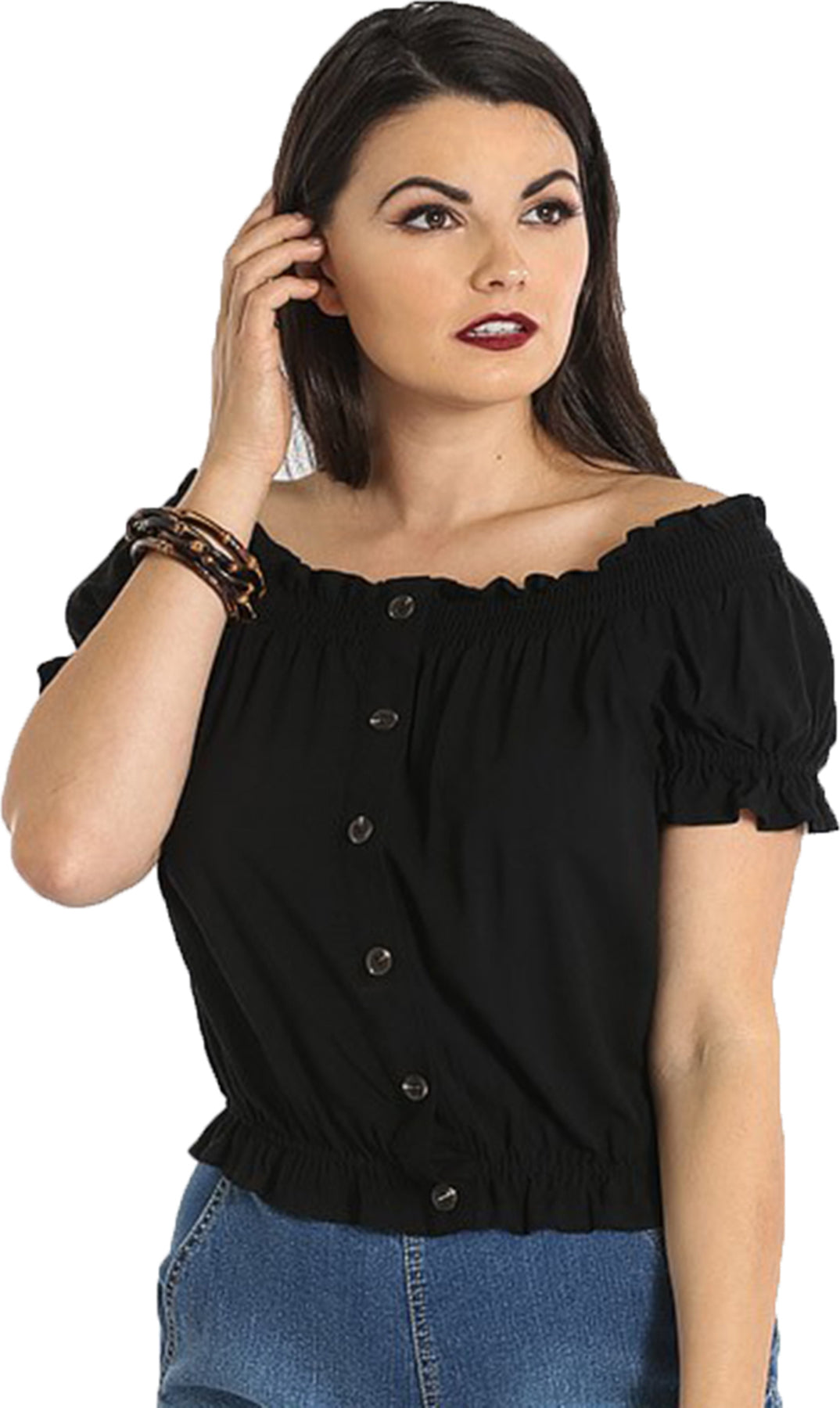Hell_Bunny_SOLEDAD_Vintage_RUFFLE_Smok_Button_Kurzarm_SHIRT_Bluse_Schwarz_killer_kirschenlMt9FqvF8x6G