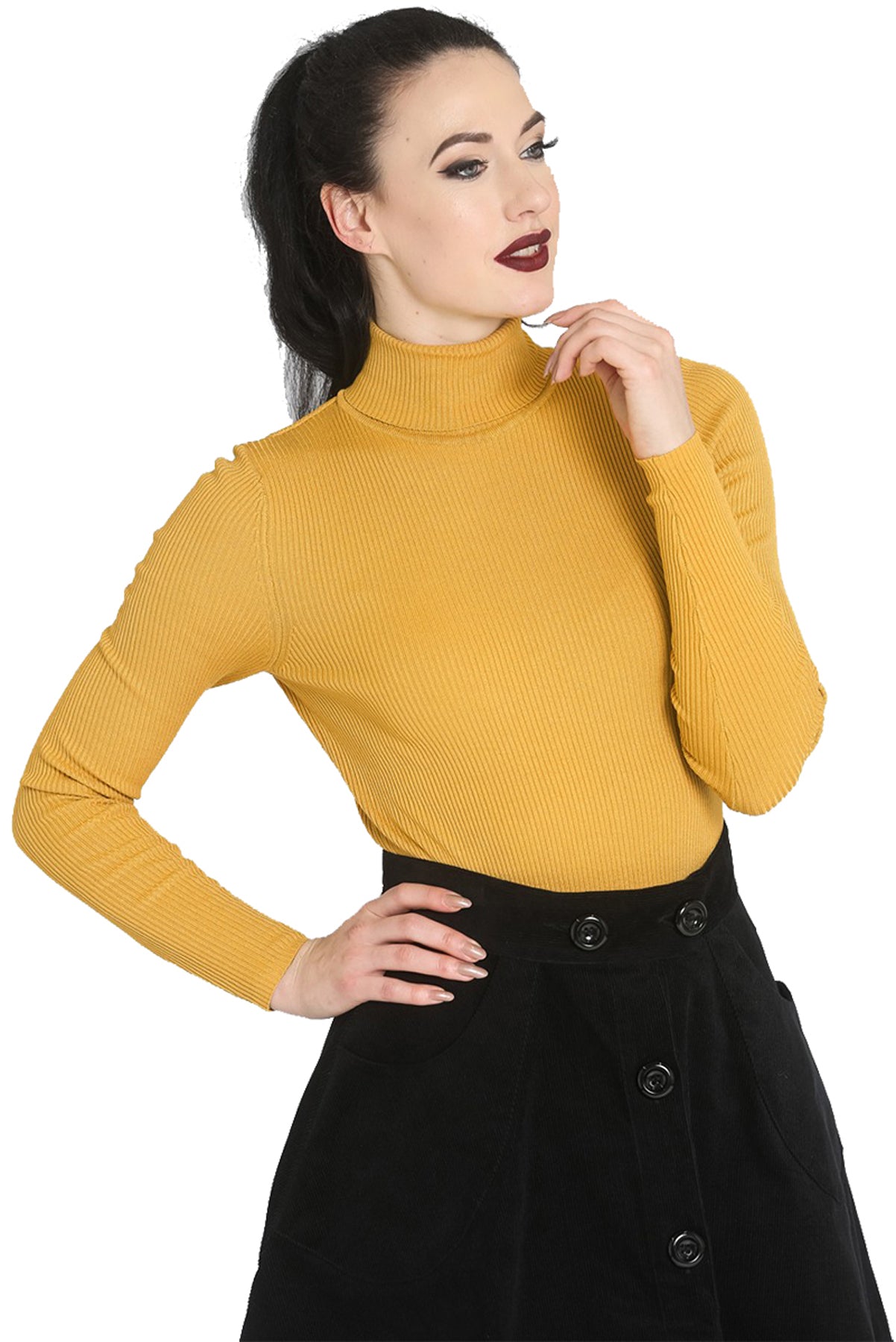 Hell_Bunny_SPIROS_50s_RIPPSTRICK_Turtleneck_Basic_Oberteil_SHIRT_Plus_Size_Gelb_killer_kirschesjkwacpeklr3Z
