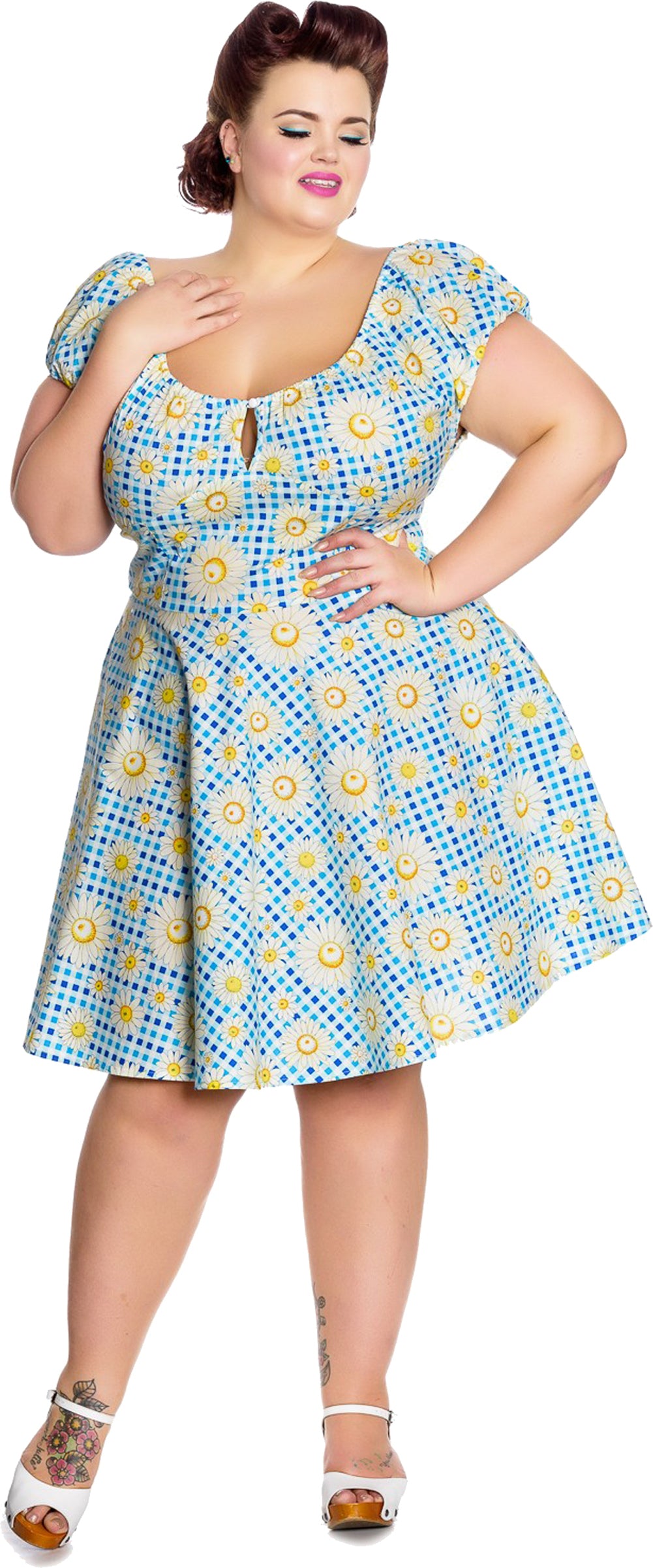 Hell_Bunny_SUNSHINE_Gingham_DAISY_Keyhole_Retro_Dress_KLEID_Plus_Size