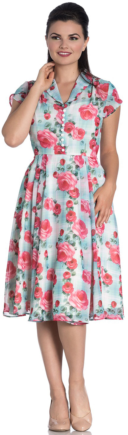 Hell_Bunny_SUZANNAH_Vintage_ROSES_Floral_CHECK_V-Neck_Dress_KLEID_killer_kirsche