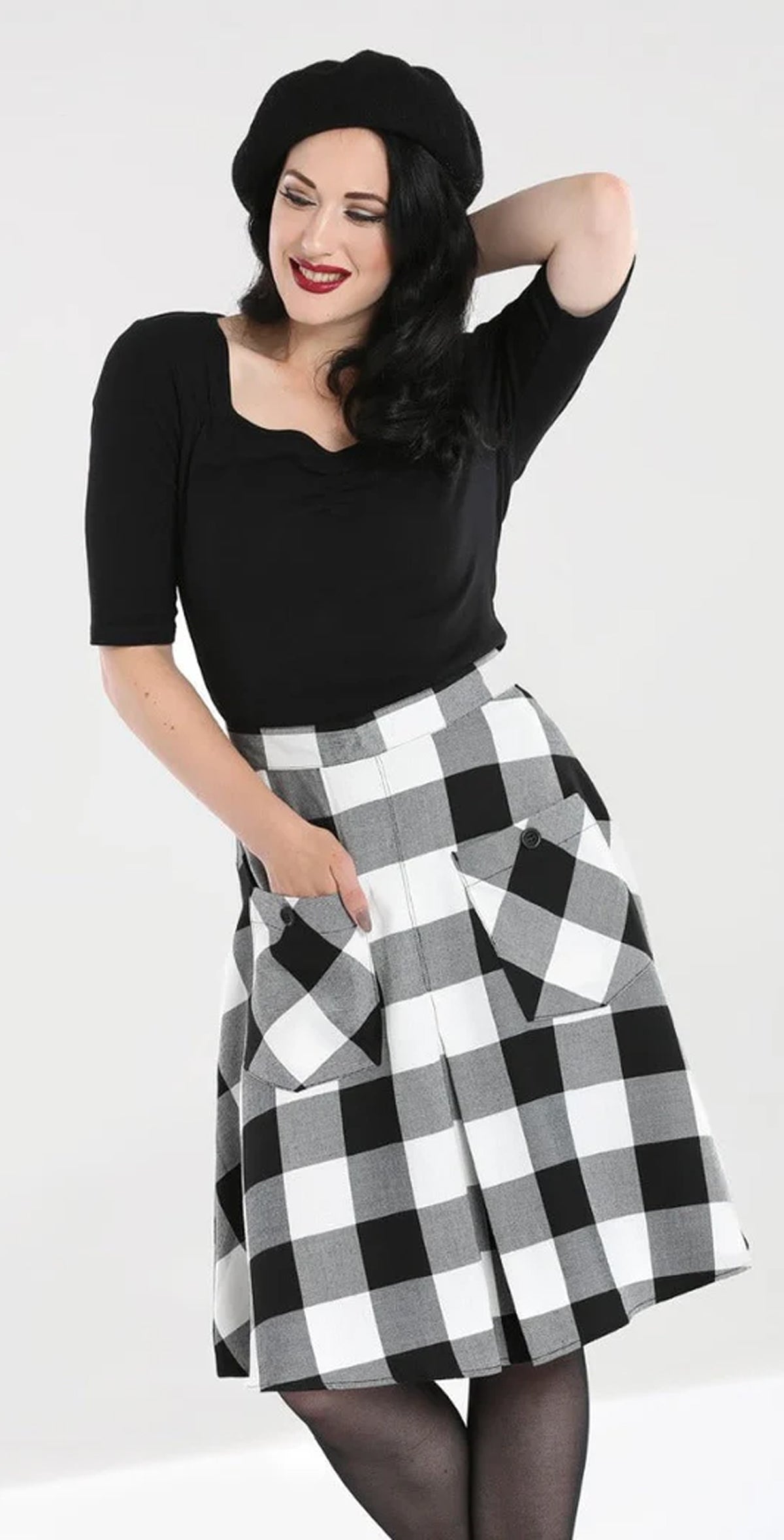 Hell_Bunny_TEEN_SPIRIT_Vintage_Tartan_High_Waist_Pockets_Karo_A-Linie_Skirt_ROCK_-_Schwarz-Wei-2