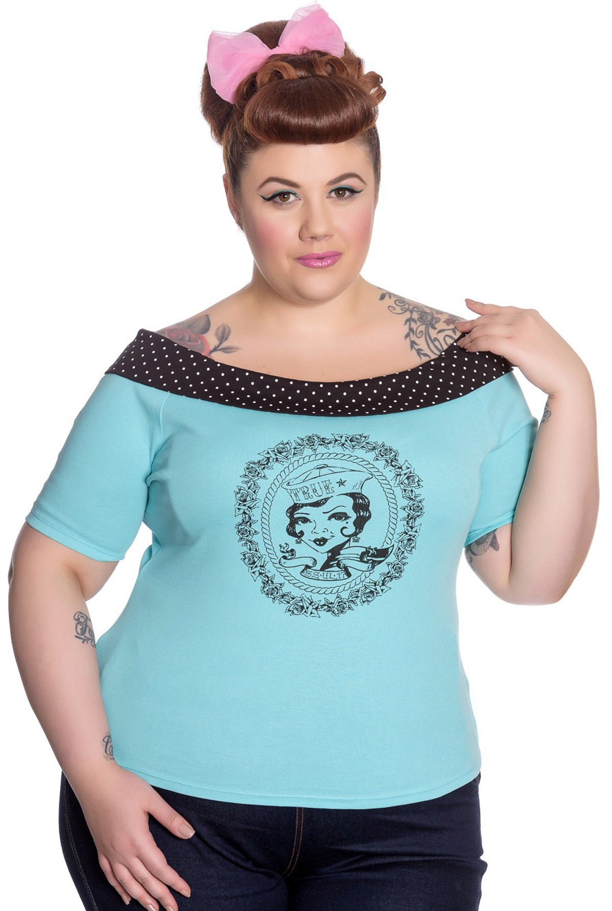 Hell_Bunny_TRUE_BLUE_Carmen_Polka_Dots_SAILOR_Pin_Up_SHIRT_Plus_Size