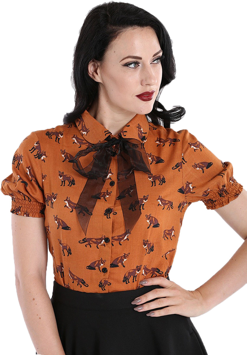 Hell_Bunny_VIXEY_Retro_FOX_Fuechse_BOW_Peter_Pan_Kurzarm_BLUSE_Blouse_Braun-1