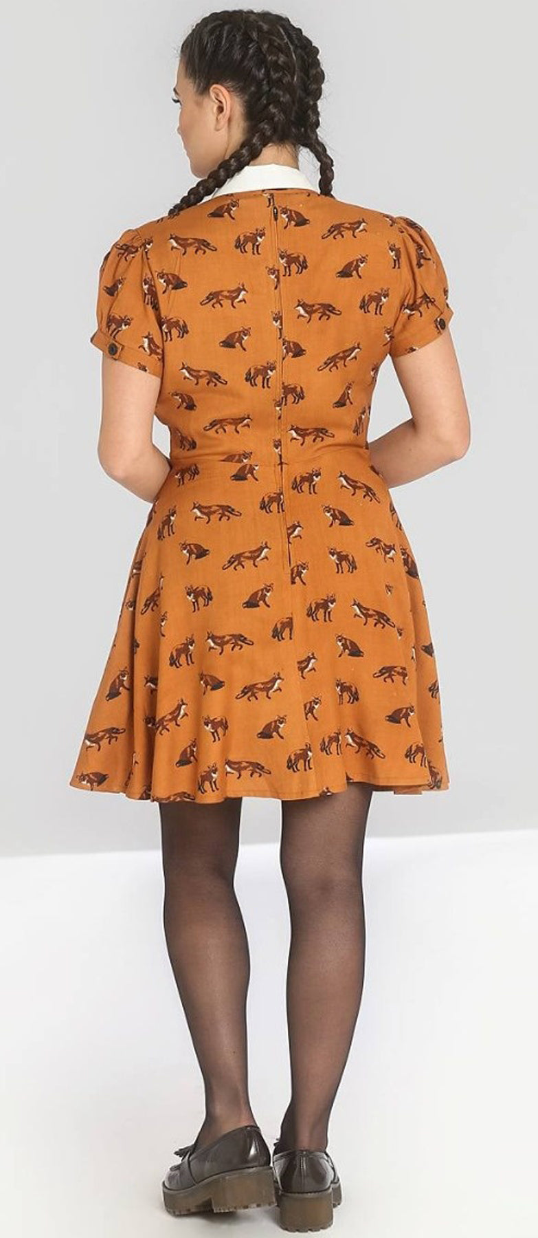 Hell_Bunny_VIXEY_Vintage_FOX_Fuchs_Kurzarm_Mini_SWING_DRESS_Kleid_Braun_killer_kirsche_3