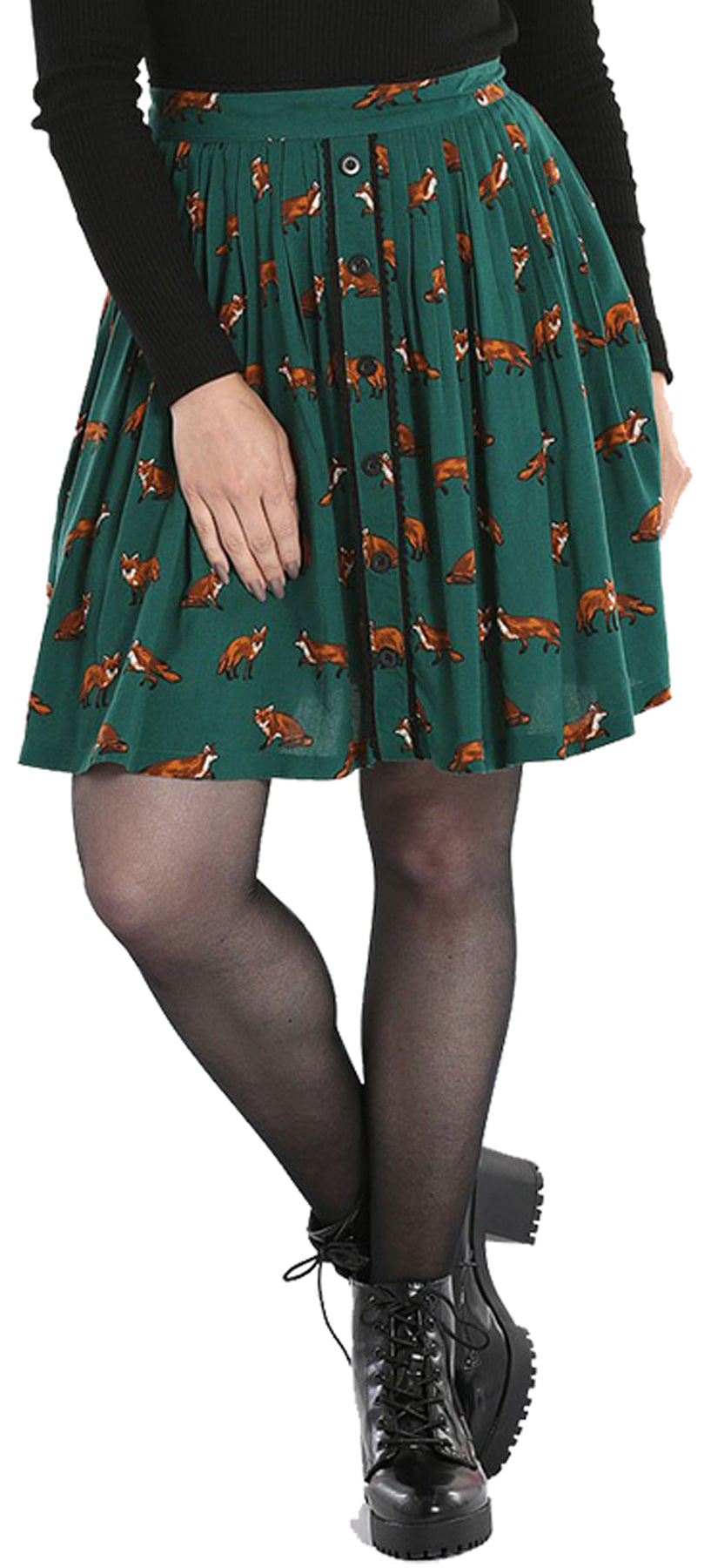 Hell_Bunny_VIXEY_Vintage_FOX_Fuchs_MINI_Pleated_SWING_SKIRT_Rock_Gruen_killer_kirsche