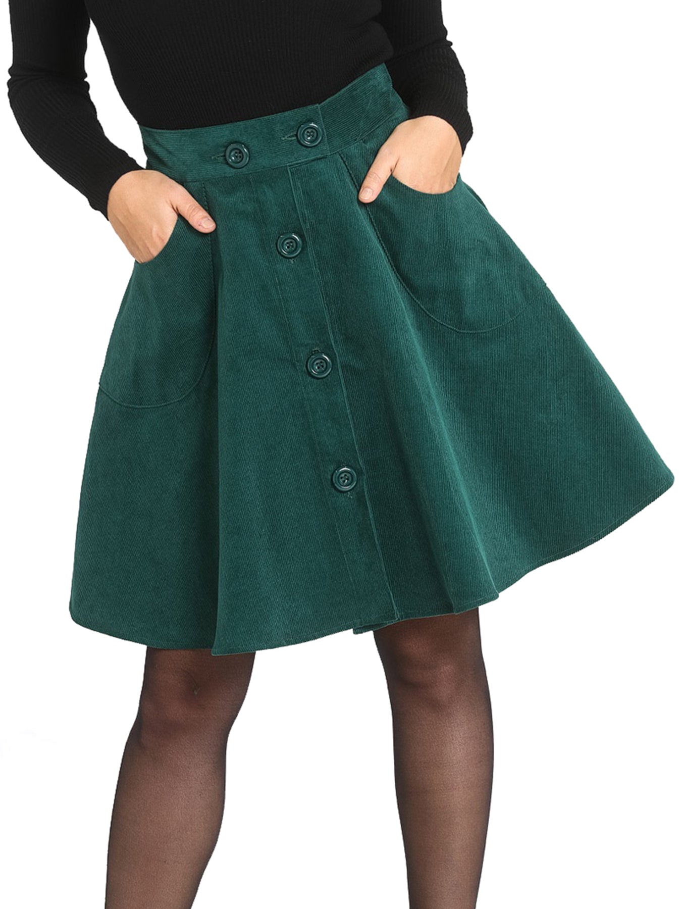 Hell_Bunny_WONDER_YEARS_Cord_Western_Retro_Skirt_ROCK_-_Dunkelgruen_killer_kirsche_1