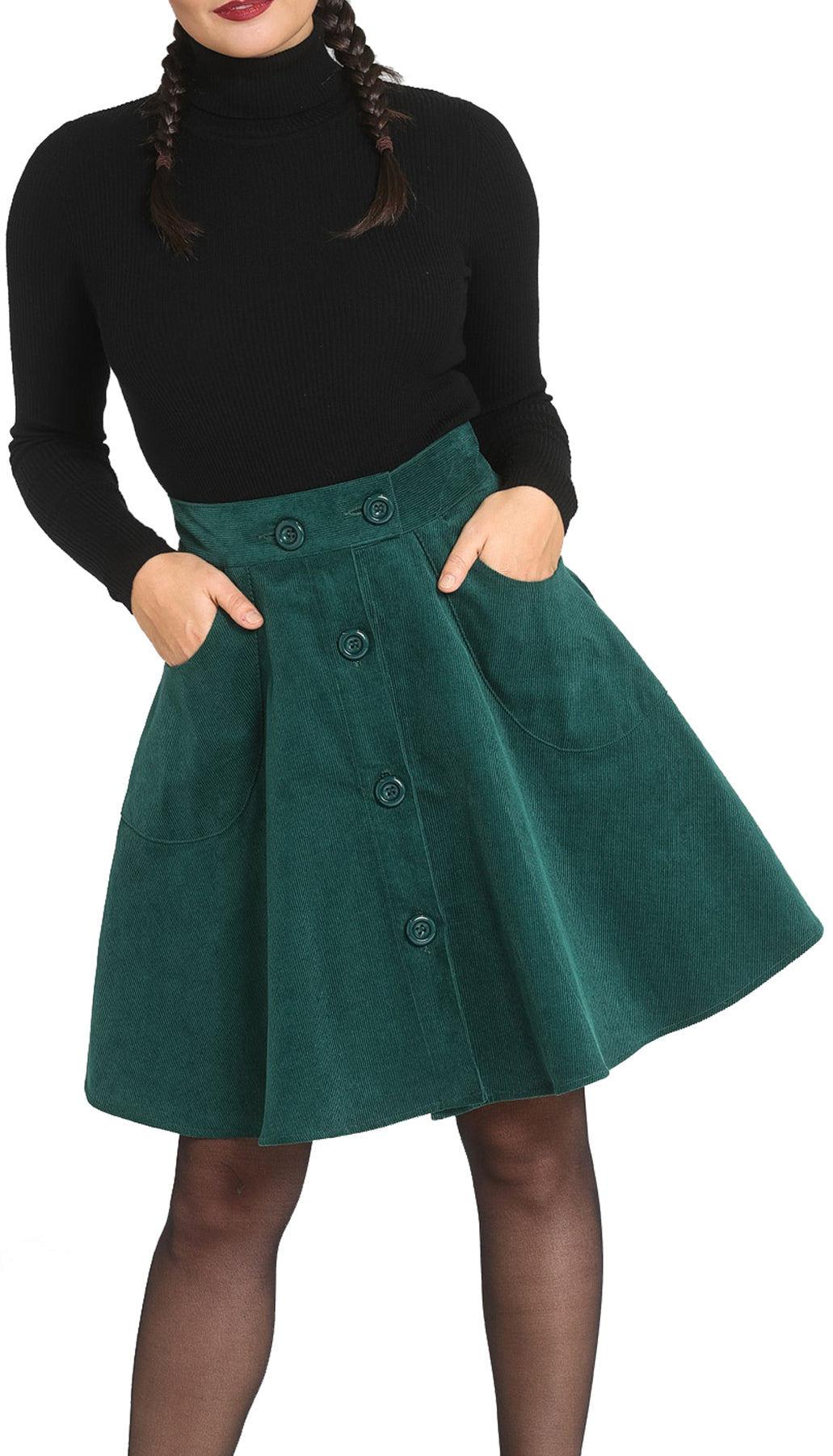 Hell_Bunny_WONDER_YEARS_Cord_Western_Retro_Skirt_ROCK_-_Dunkelgruen_killer_kirsche_2