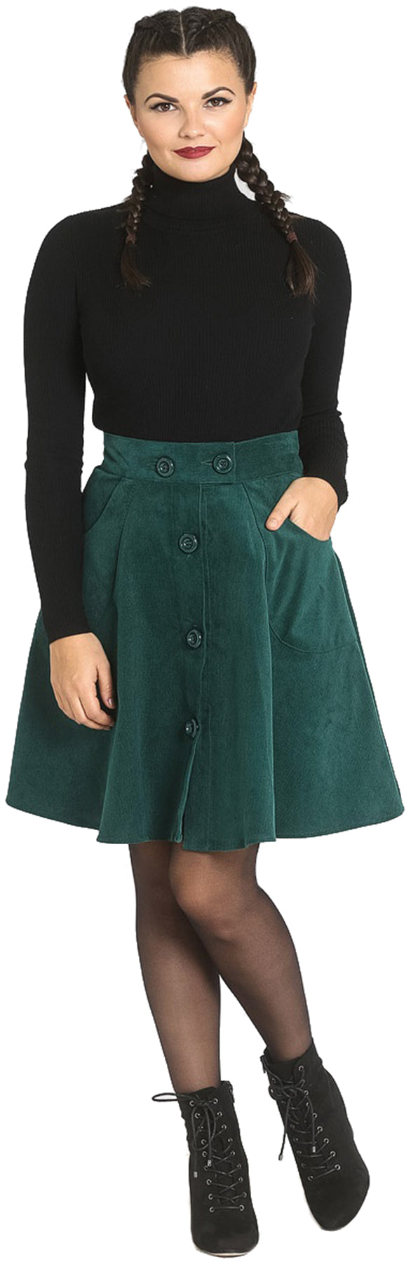 Hell_Bunny_WONDER_YEARS_Cord_Western_Retro_Skirt_ROCK_-_Dunkelgruen_killer_kirsche_3