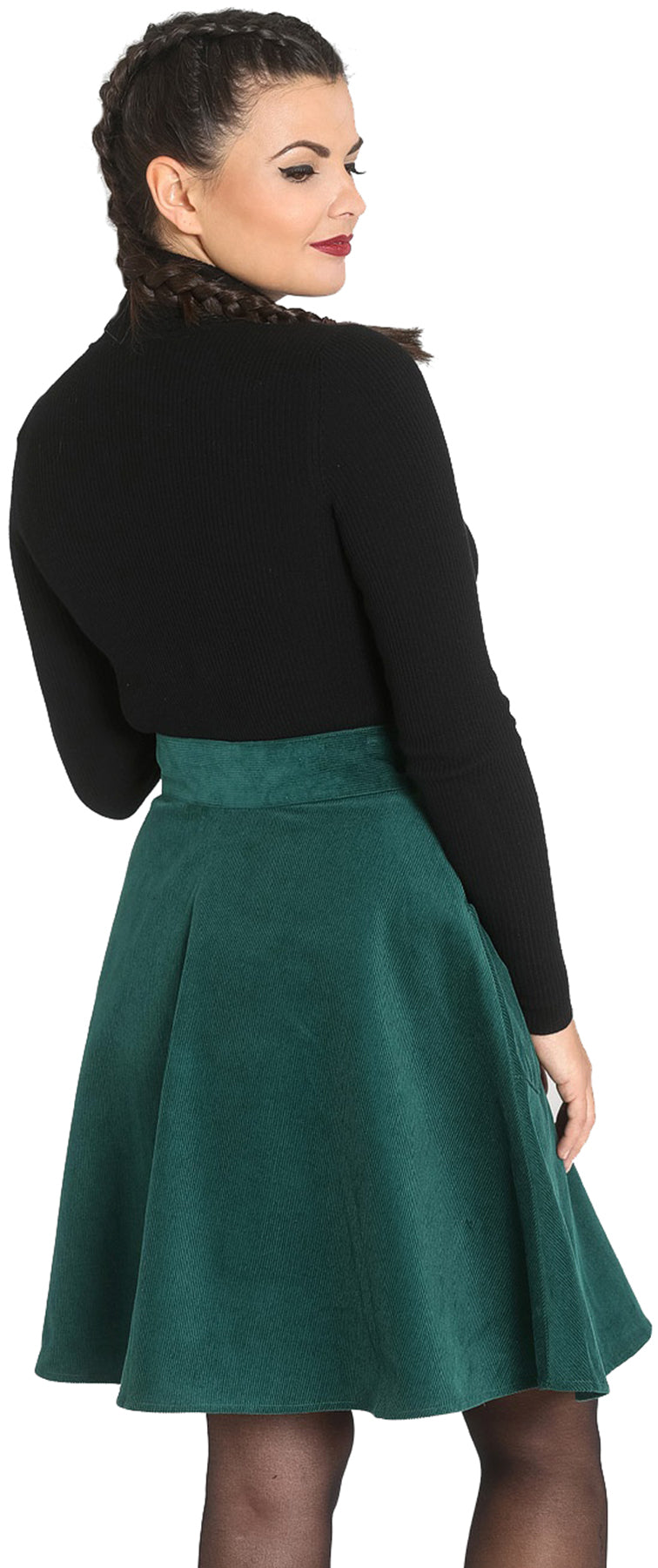 Hell_Bunny_WONDER_YEARS_Cord_Western_Retro_Skirt_ROCK_-_Dunkelgruen_killer_kirsche_4