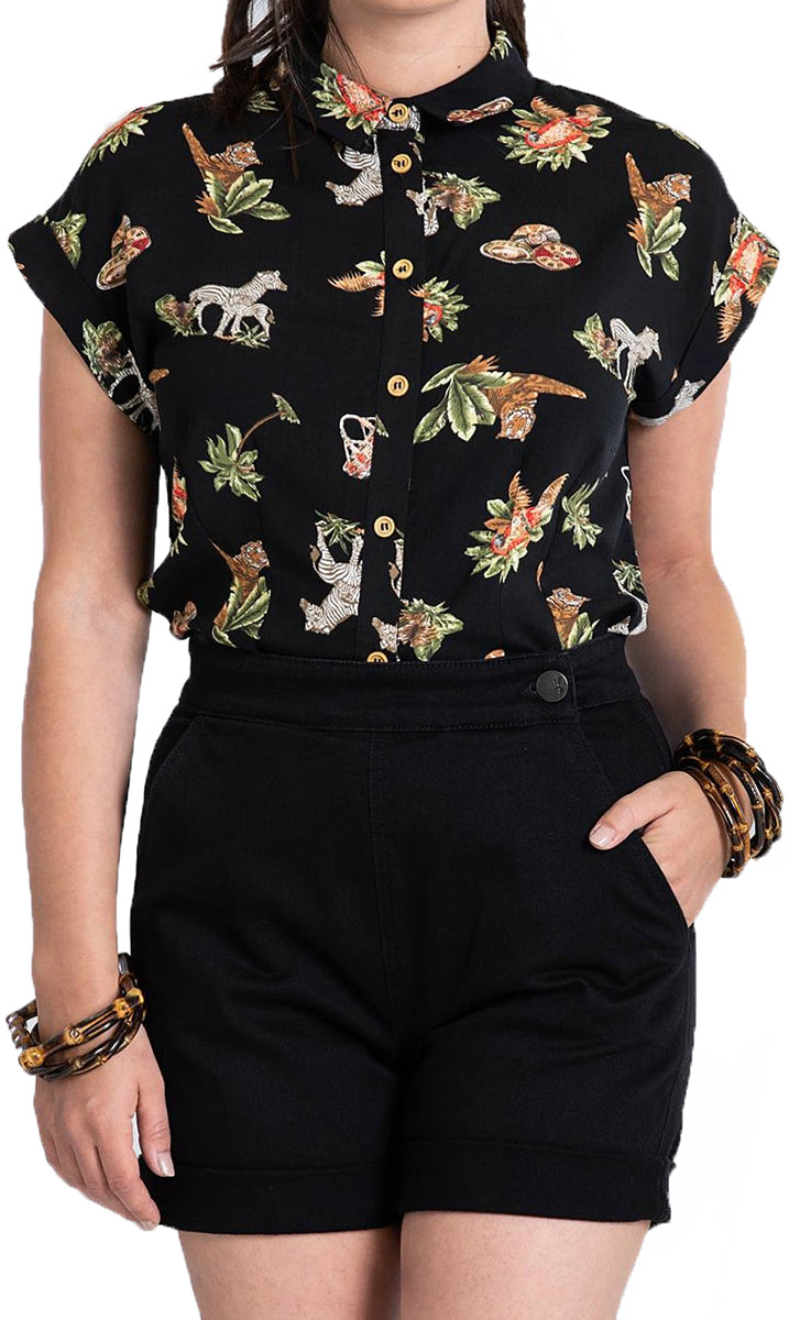 Hell_Bunny_YAZ_Vintage_DENIM_High_Waisted_JEANS_SHORTS_Hose_Schwarz-1