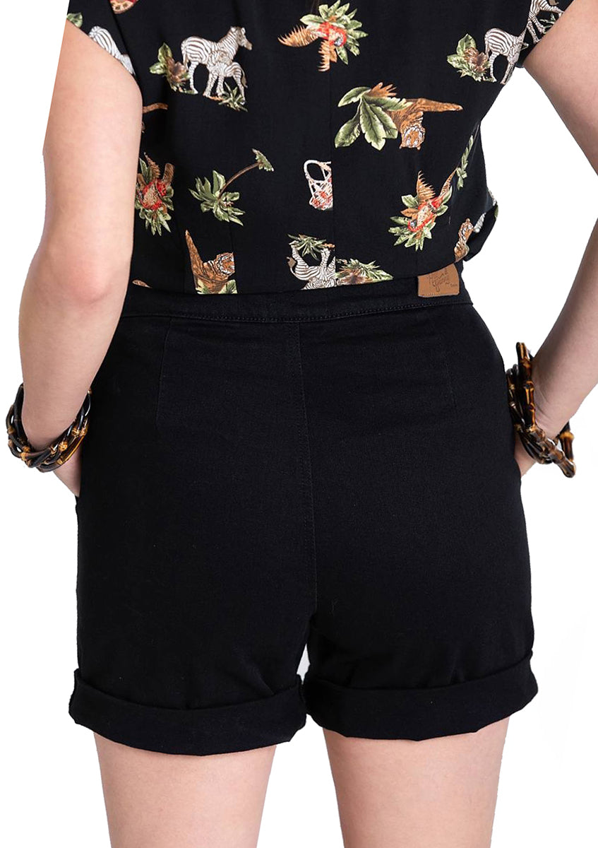 Hell_Bunny_YAZ_Vintage_DENIM_High_Waisted_JEANS_SHORTS_Hose_Schwarz-2