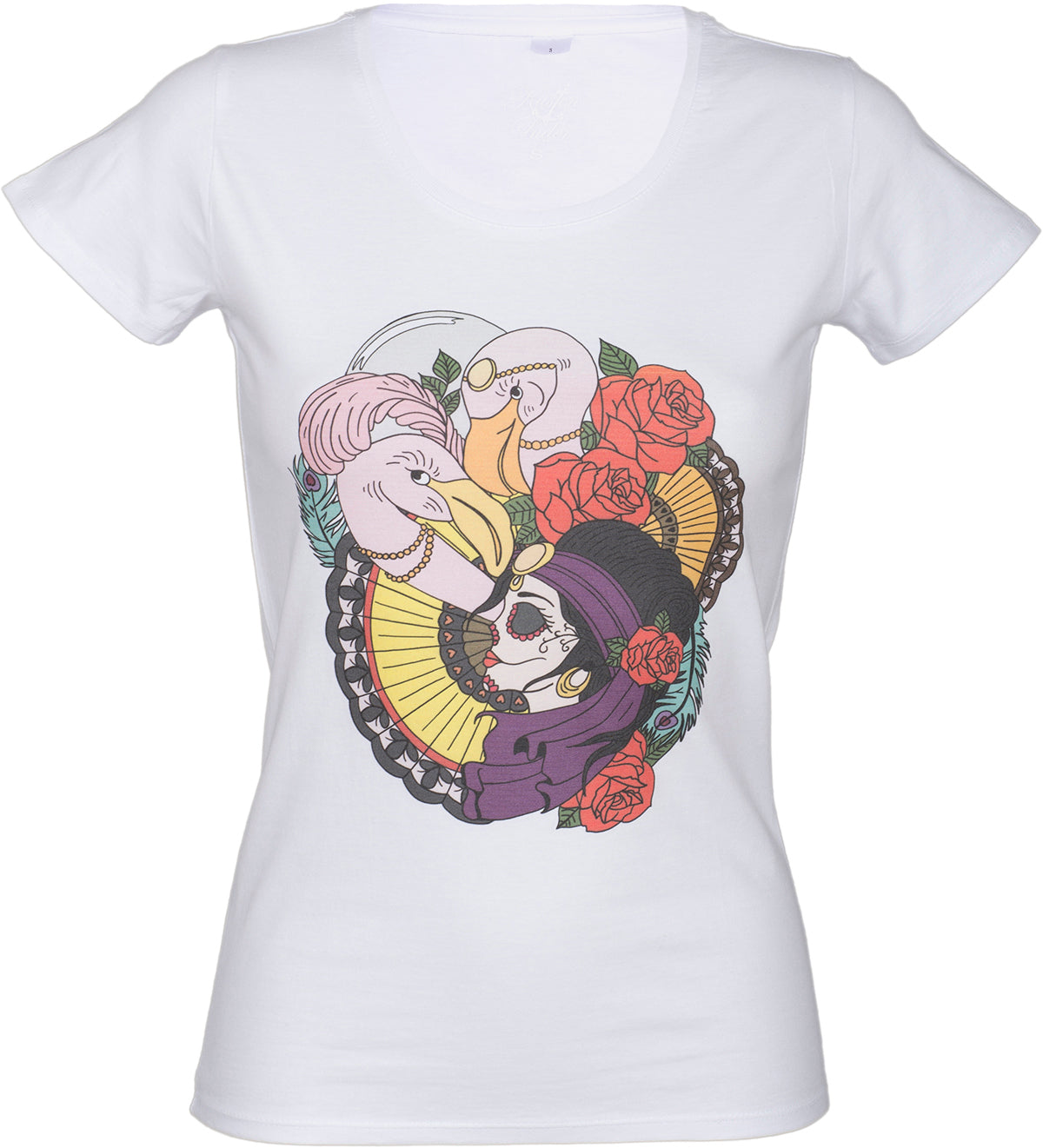 KM214_-_Kuestenluder_FLAMINGO_Gipsy_FaeCHER_Peacock_Feather_Motiv_SHIRT_-_Weiss