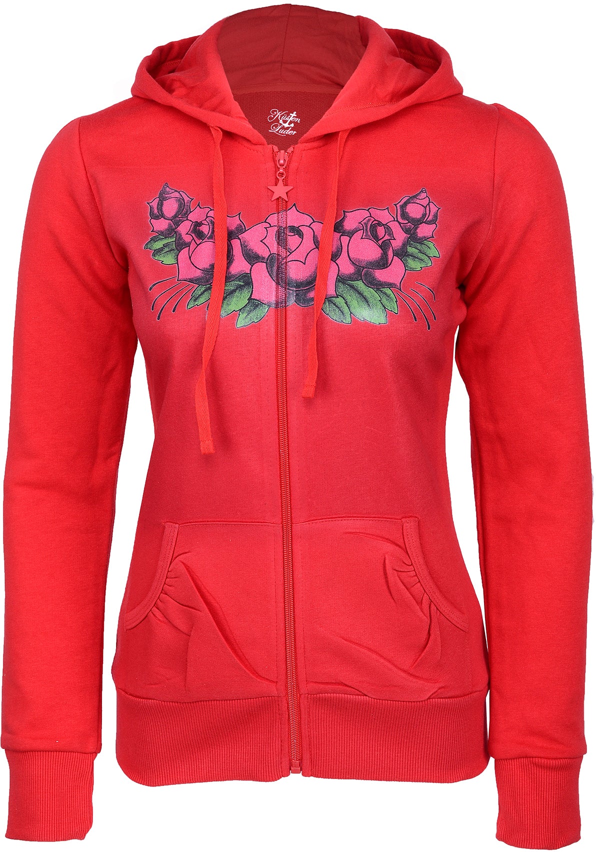 KO129_-_Kuestenluder_TATTOO_Roses_Hooded_Zip_Sweat_JACKE_-_Rot