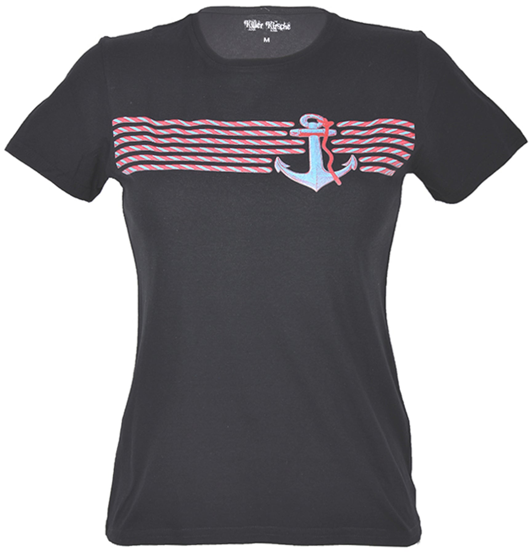 Killer_Kirsche_CUTE_SAILOR_ANKER_Girlie_Motiv_Kurzarm_T-Shirt_-_Schwarz