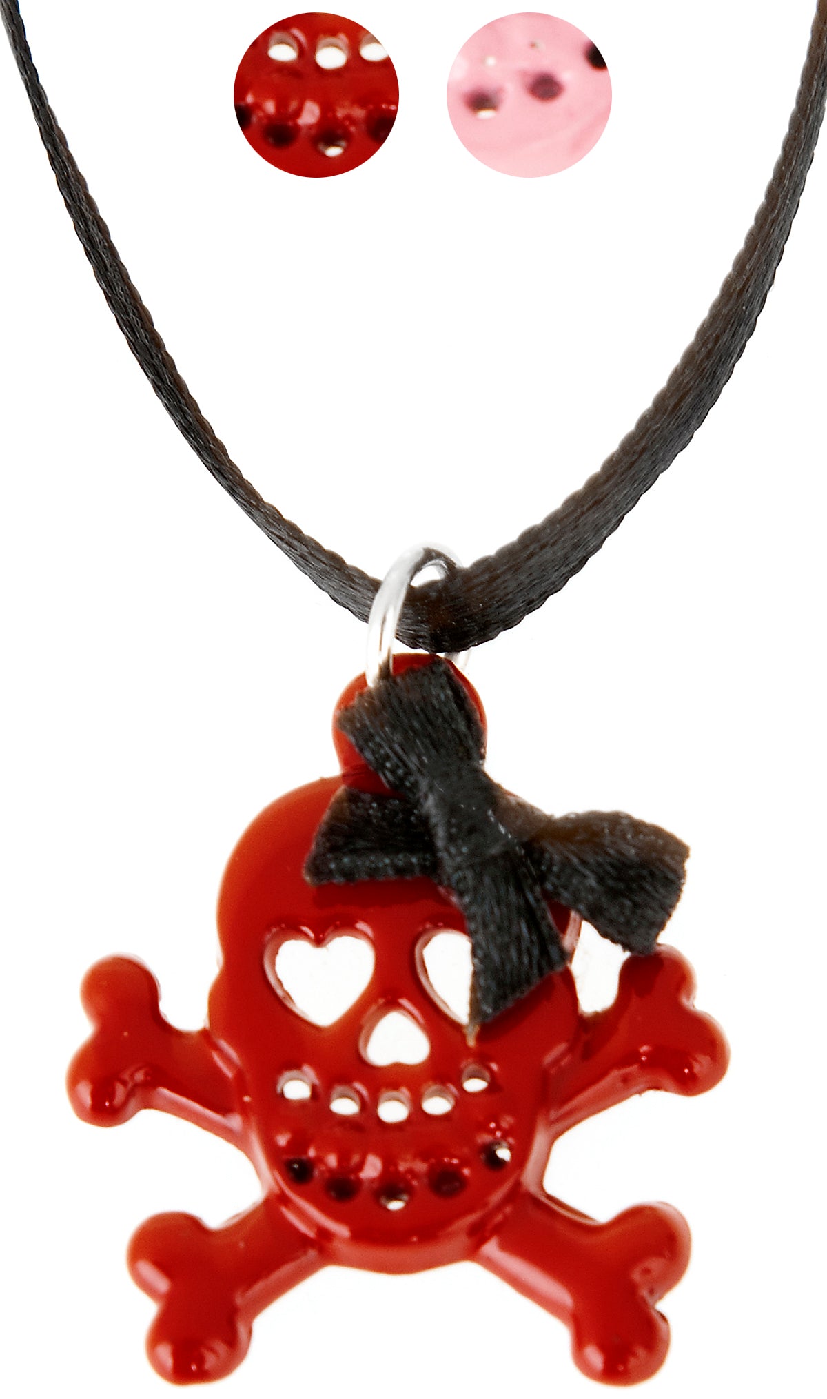 Killer_Kirsche_DIRTY_LAUGHING_Schleifen_BLACK_BOW_Skullkette_mit_Satinbandkoll