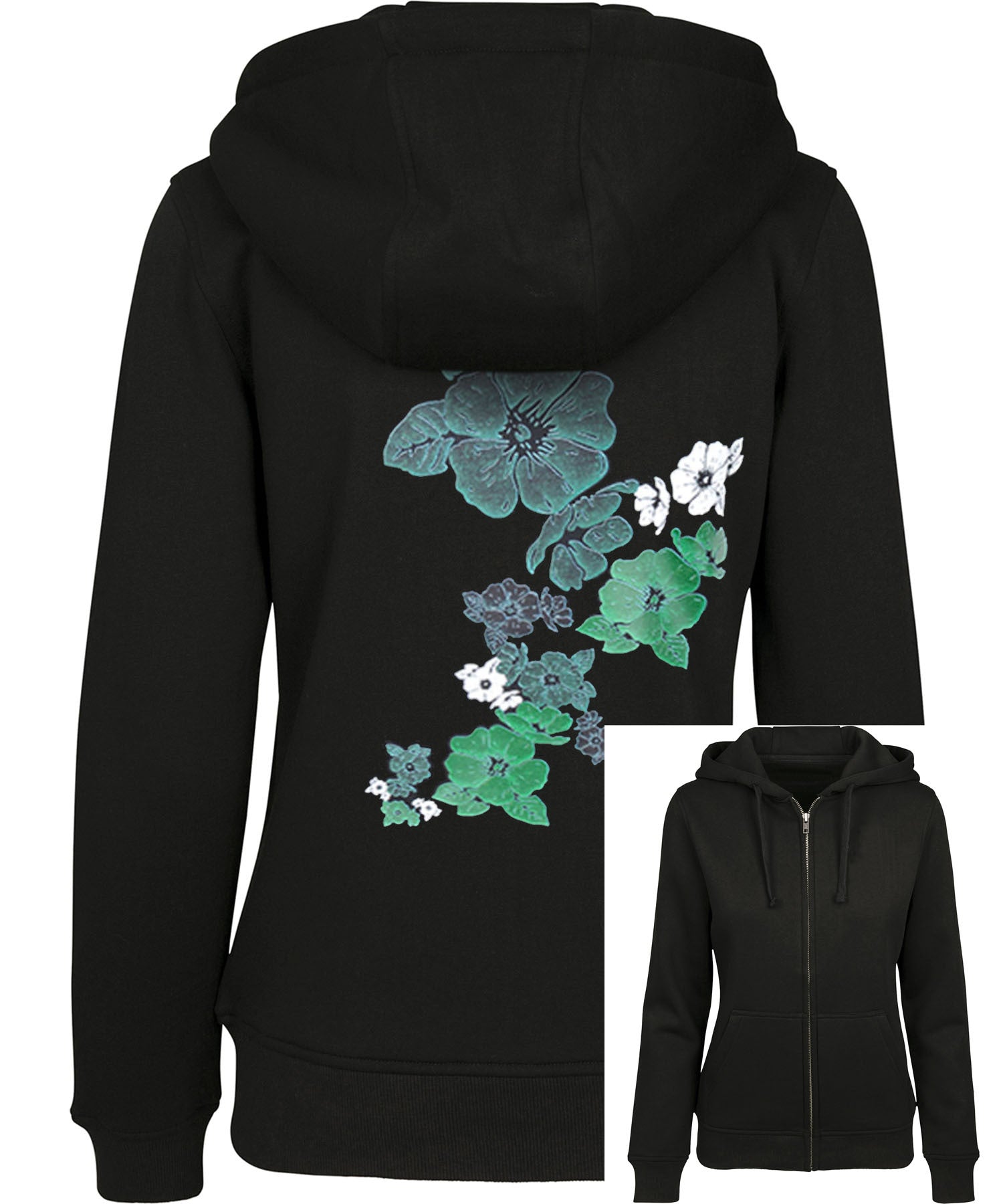 Killer_Kirsche_GREEN_TIKI_Flower_HIBISCUS_Aloha_Hooded_Zip_Sweat_JACKE_-_Schwarz_Hauptbild