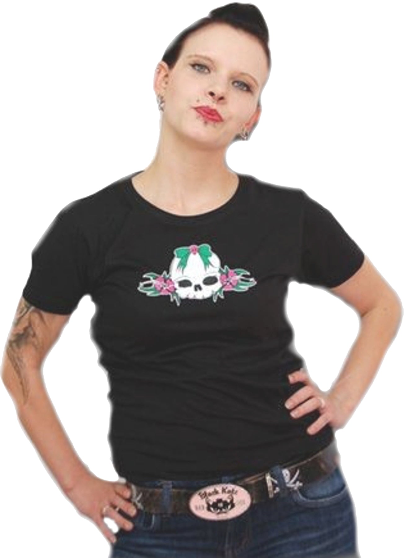 Killer_Kirsche_NEWSCHOOL_GIRLIE_SKULL_Totenkopf_TIKI_Girlie_Kurzarm_Motiv_-_T-SHIRT