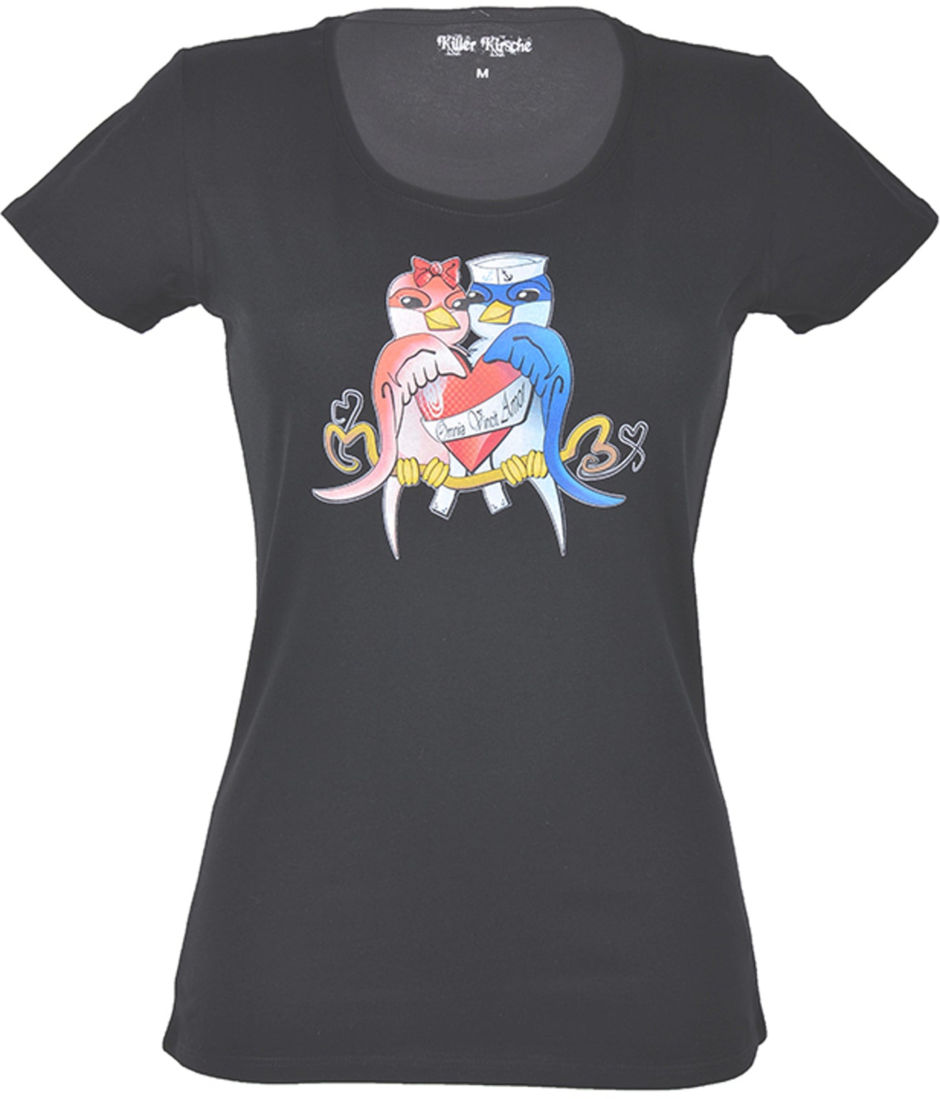 Killer_Kirsche_Omnia_Vincit_Amor_Schwalben_Girlie_Shirt_-_schwarz_killer_kirsche
