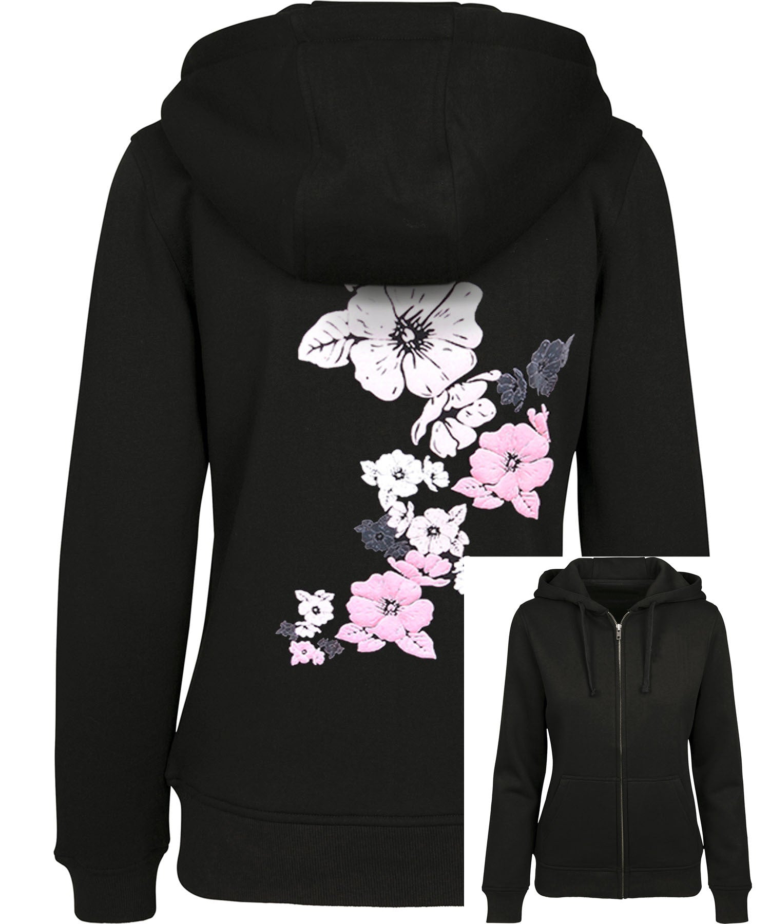 Killer_Kirsche_PINK_TIKI_Flower_HIBISCUS_Aloha_Hooded_Zip_Sweat_JACKE_-_Schwarz_hauptbild