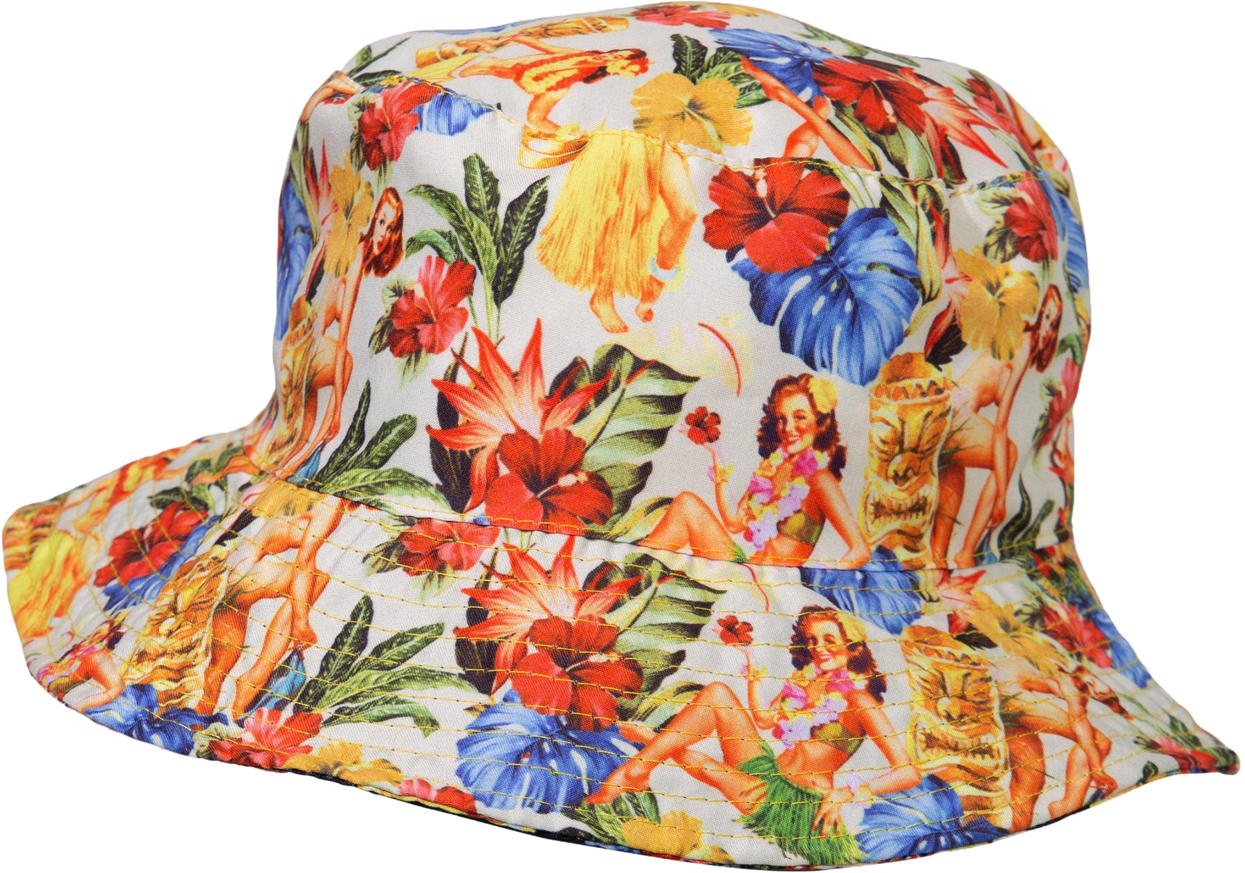 King_Kerosin_NAKED_TIKI_Hibiskus_Hula_Girls_2_in_1_WENDBARER_BUCKET_HAT_Fischerhut_Killer_Kirsche-2