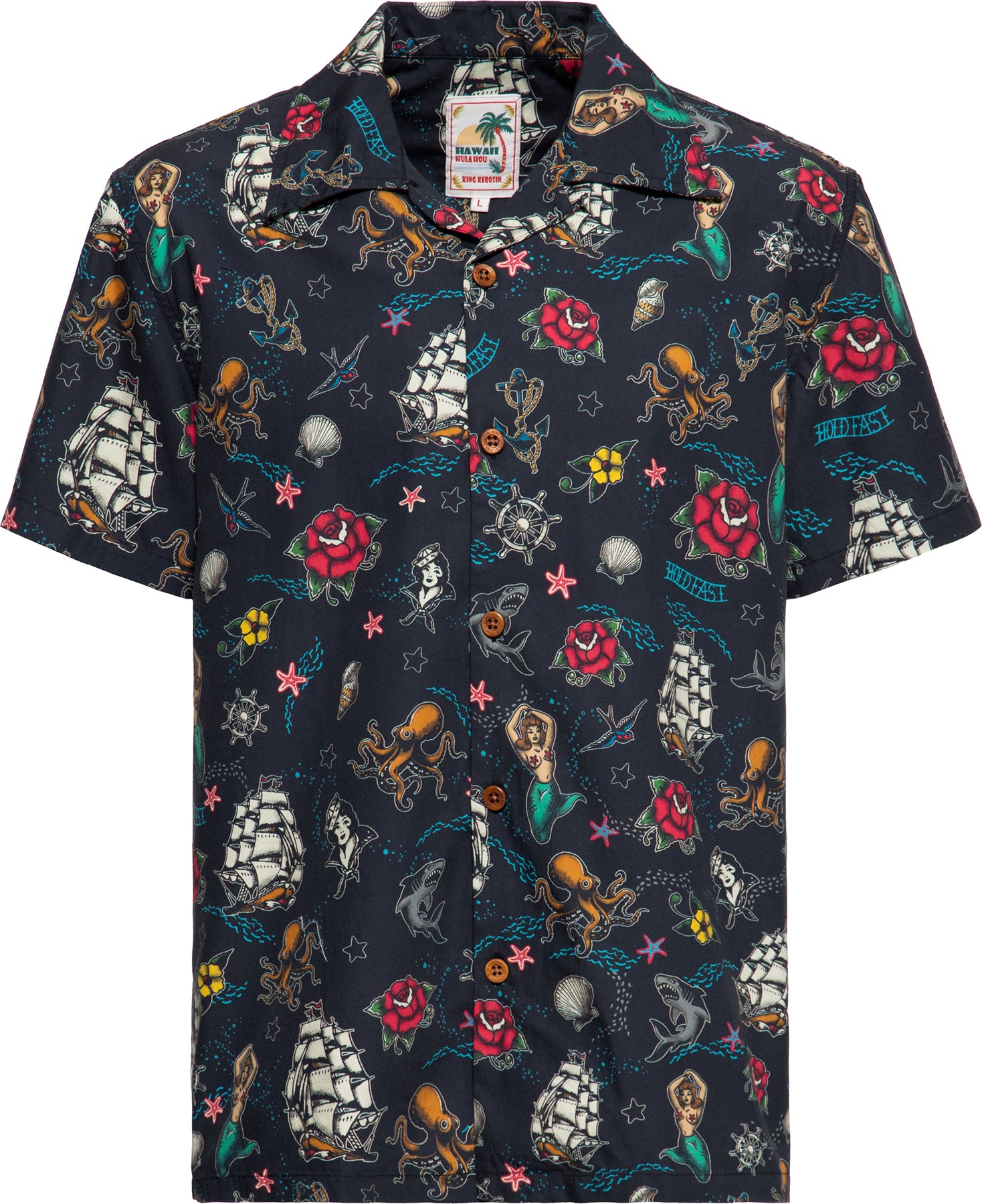 King_Kerosin_SAIL_AND_TATTOO_Island_Palmen_Beach_50s_Kurzarm_HAWAII_HEMD_Shirt_-_Schwarz_killer_kirsche_1