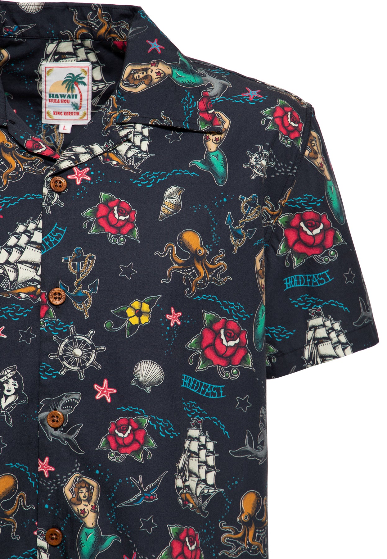 King_Kerosin_SAIL_AND_TATTOO_Island_Palmen_Beach_50s_Kurzarm_HAWAII_HEMD_Shirt_-_Schwarz_killer_kirsche_3