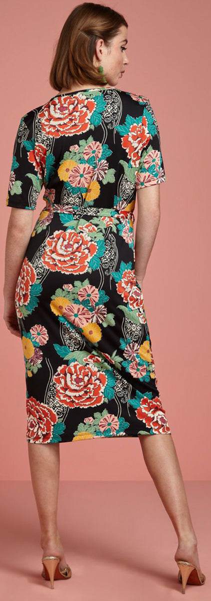 King_Louie_ANJA_Mai_Tai_Vintage_BLUMEN_Floral_V-NECK_Pencil_Dress_KLEID-2SDWrF1OH9PFyW