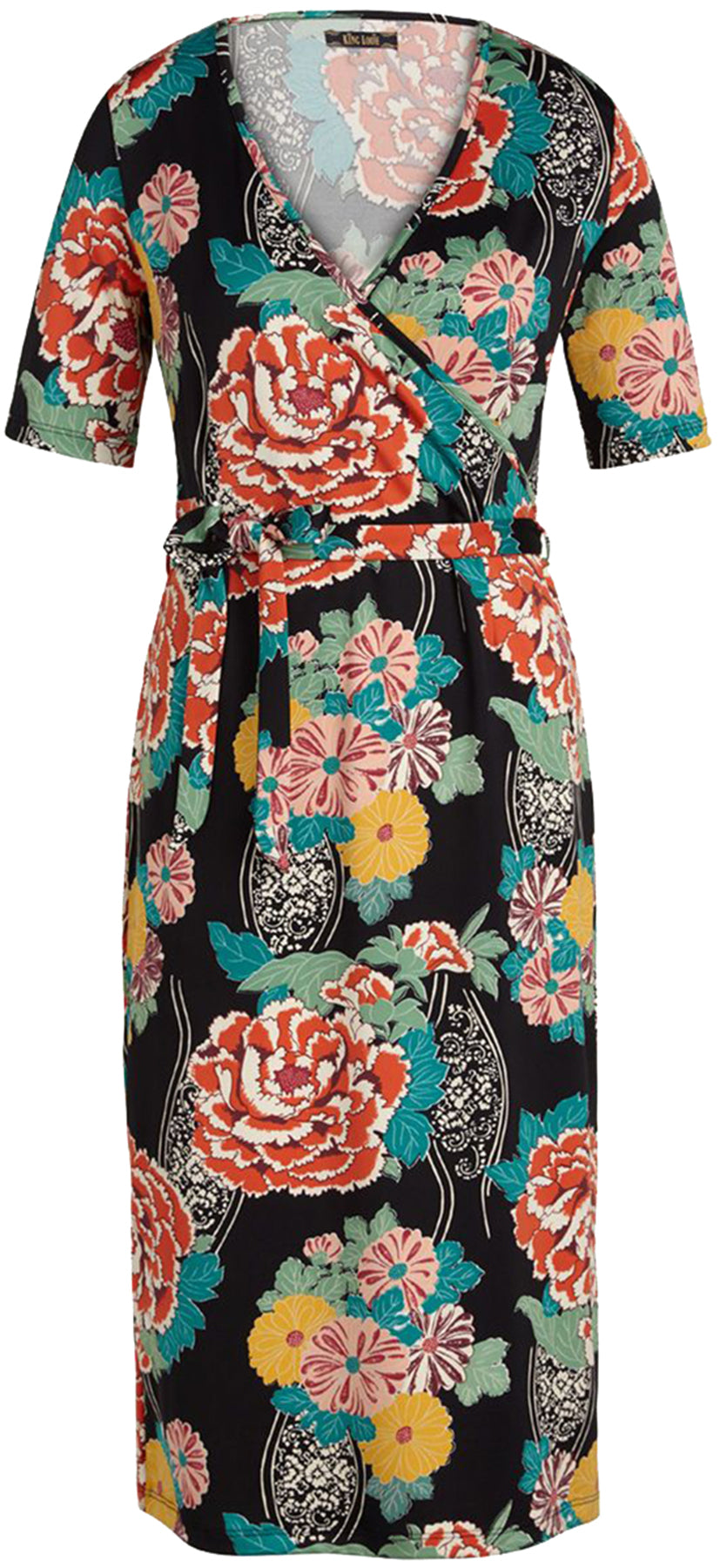 King_Louie_ANJA_Mai_Tai_Vintage_BLUMEN_Floral_V-NECK_Pencil_Dress_KLEID_killer_kirscheOmvngYGiLwjCU