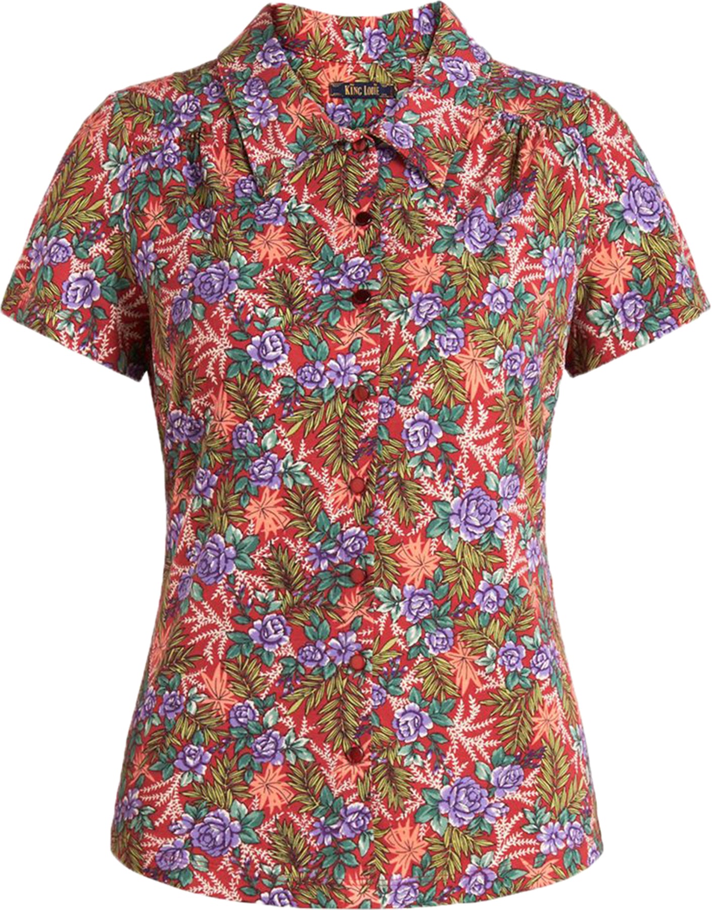 King_Louie_BAHAMA_Vintage_FLORAL_Rosen_Kurzarm_OBERTEIL_Retro_BLUSE_killer_kirsche
