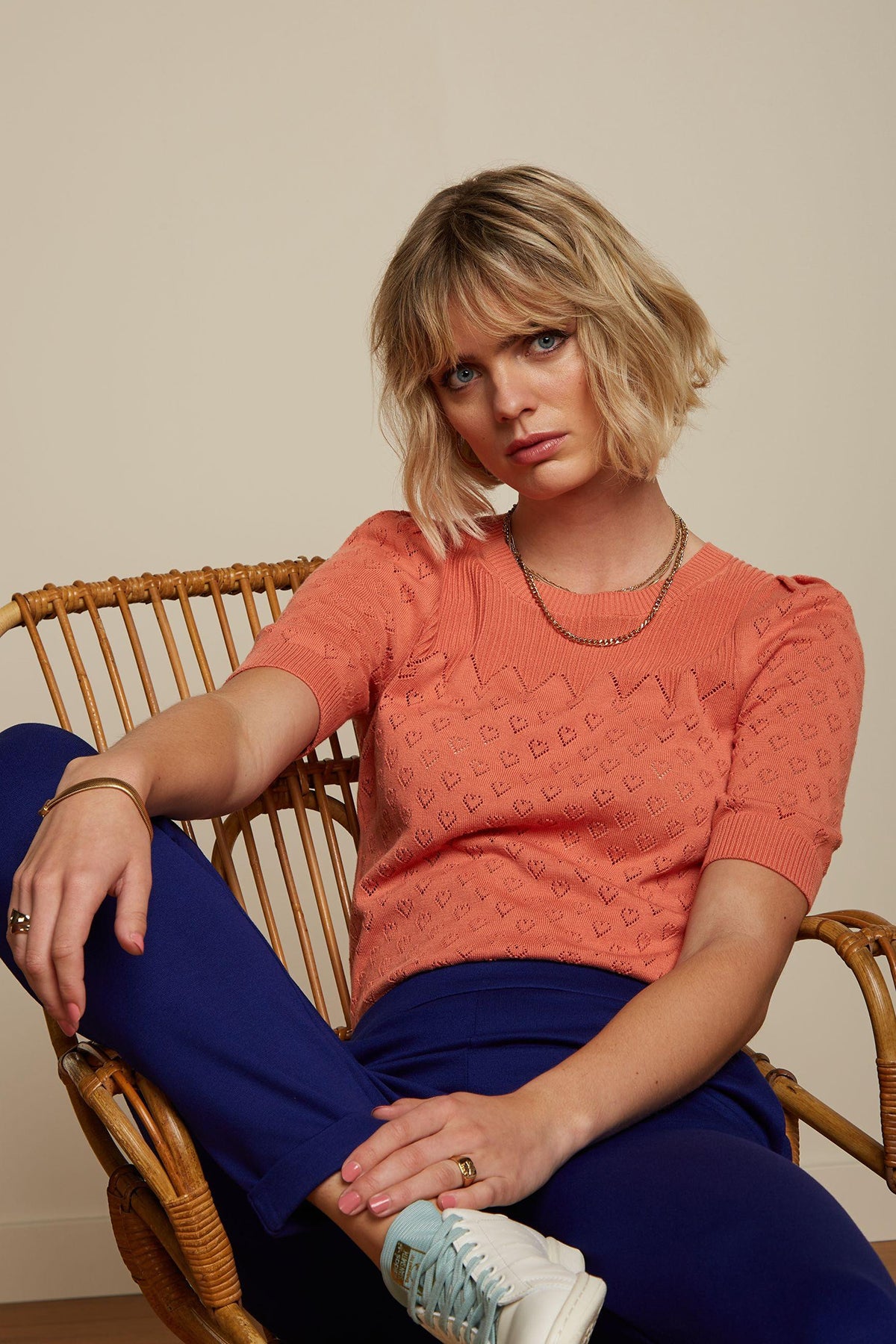 King_Louie_BELLA_AJOUR_HEARTE_Vintage_Lochmuster_Kurzarm_STRICK_SHIRT_Oberteil_-_Langoustino_Orange_killer_kirsche_1