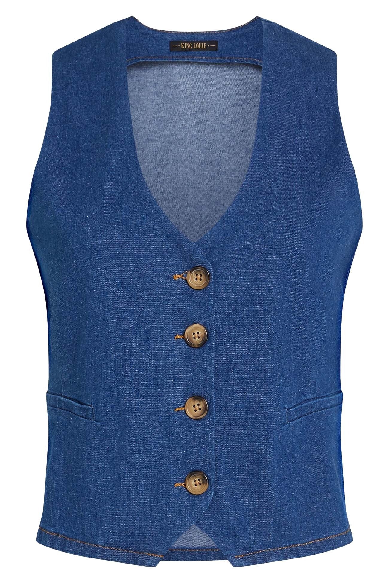 King_Louie_BIANCA_CHAMBRAY_Vintage_V-NECK_Gilet_WESTE_Jeans_Denim_Waistcoat_-_Denim_Blue-3