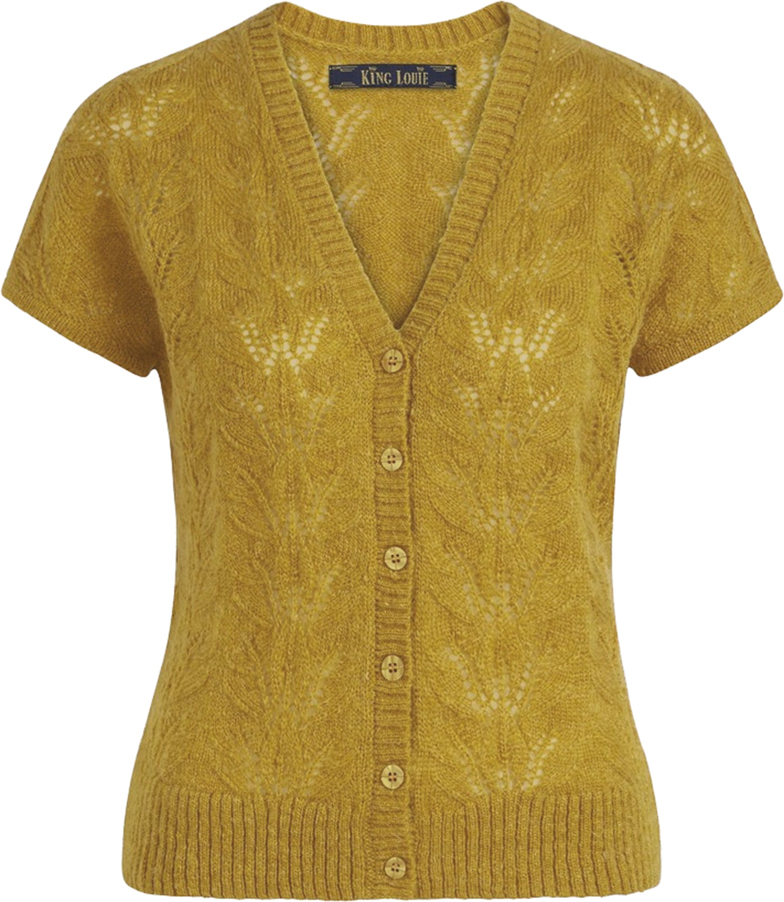 King_Louie_BUTTON_FARFALLE_Lochmuster_V-Neck_Kurzarm_CARDIGAN_-_Sunset_Yellow_Killer_Kirsche-1