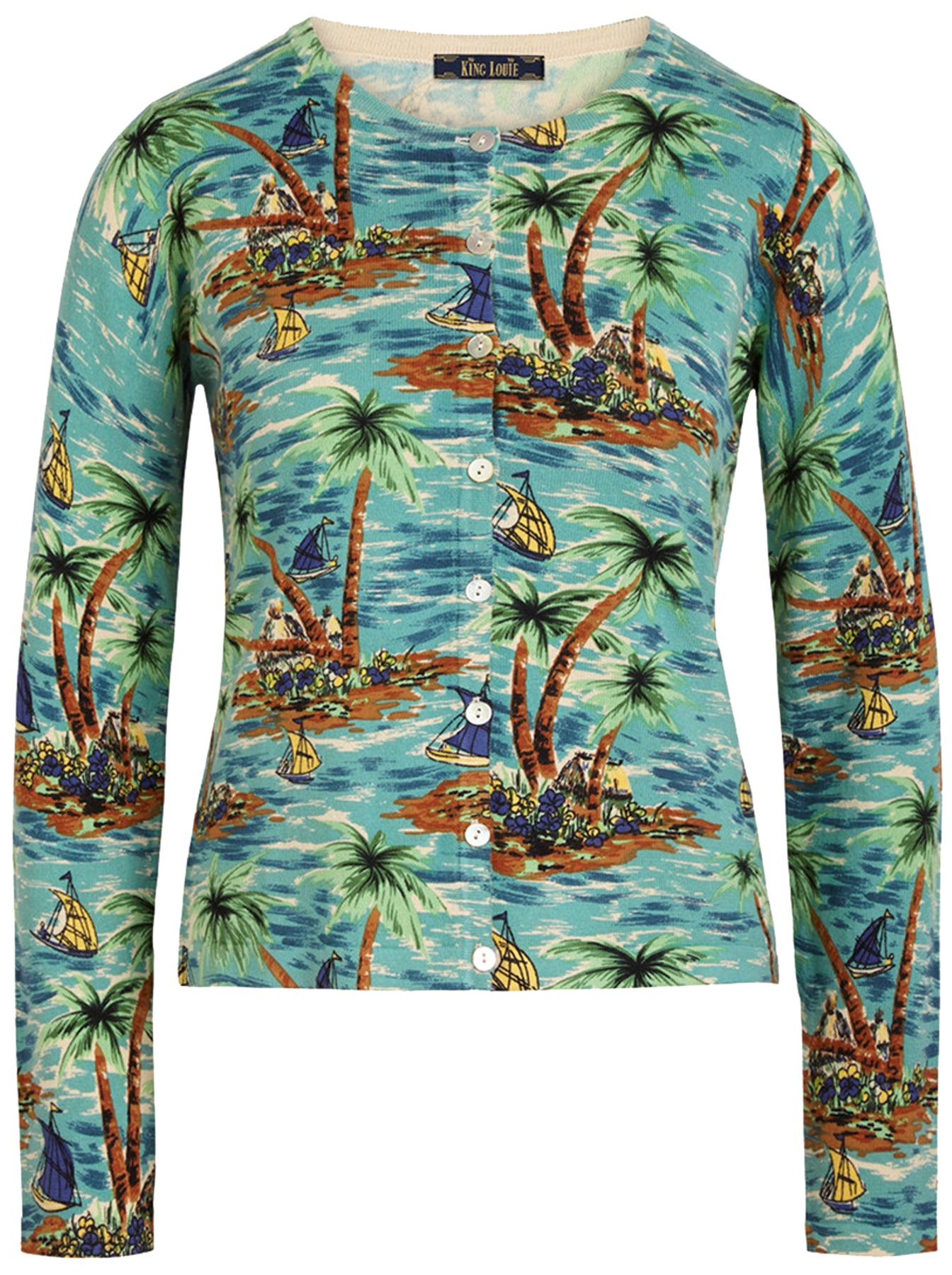 King_Louie_CARDI_FIJI_Tropical_ISLAND_Palmen_50s_Langarm_CARDIGAN_Strickjacke_killer_kirsche