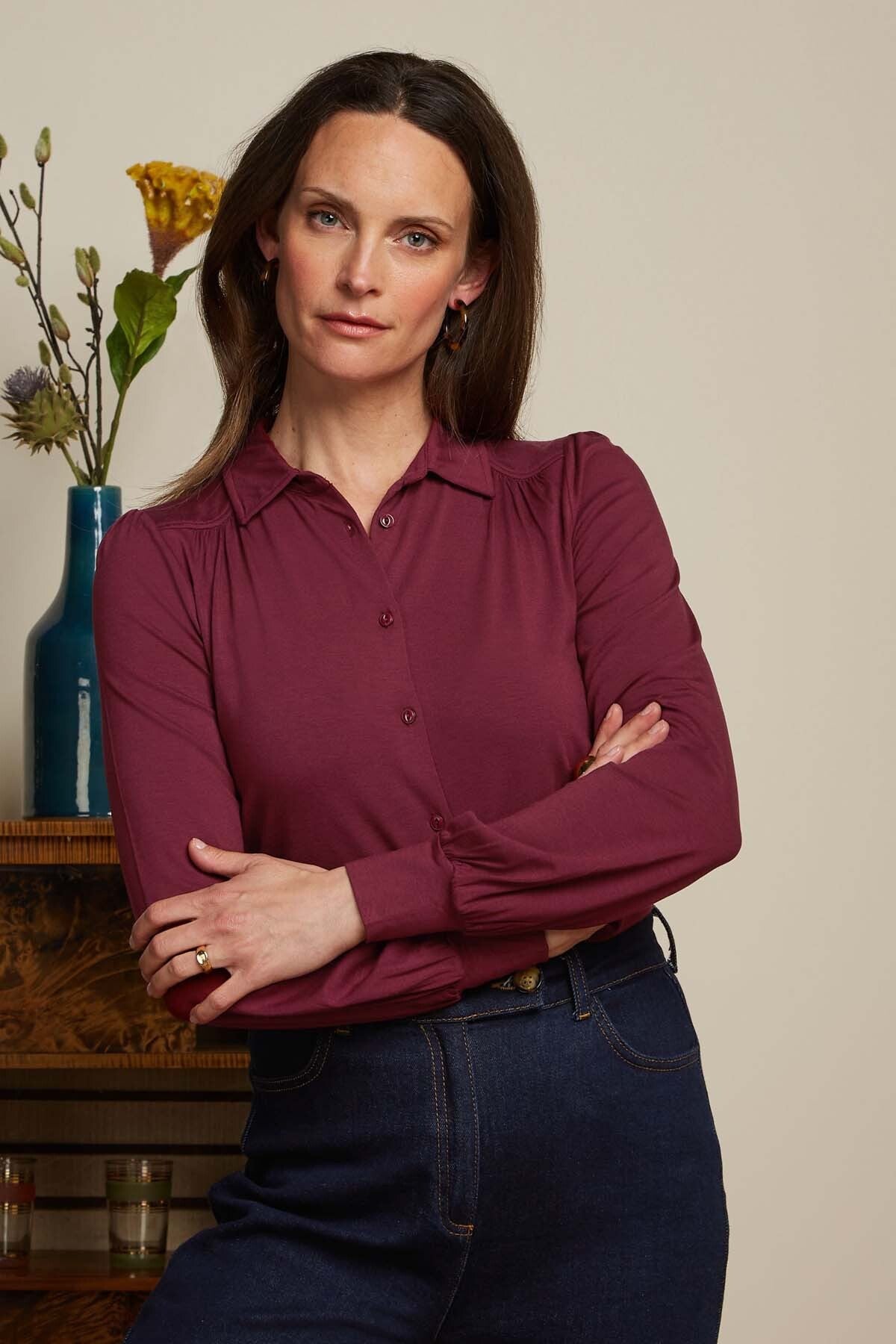 King_Louie_CARINA_BASIC_Retro_PLAIN_Langarm_BLUSE_Oberteil_Blouse_Cabernet_Red-1