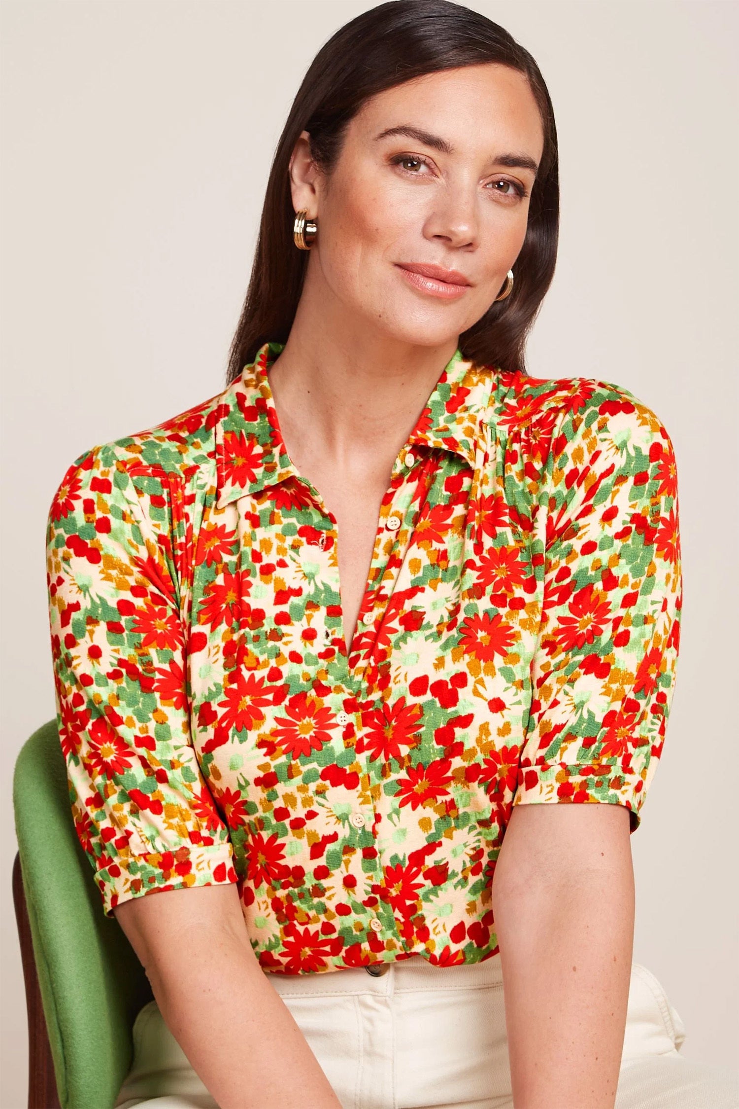 King_Louie_CARINA_PUNCH_Vintage_Blumen_Floral_Halbarm_BLUSE_Oberteil_Blouse_-_Fire_Red