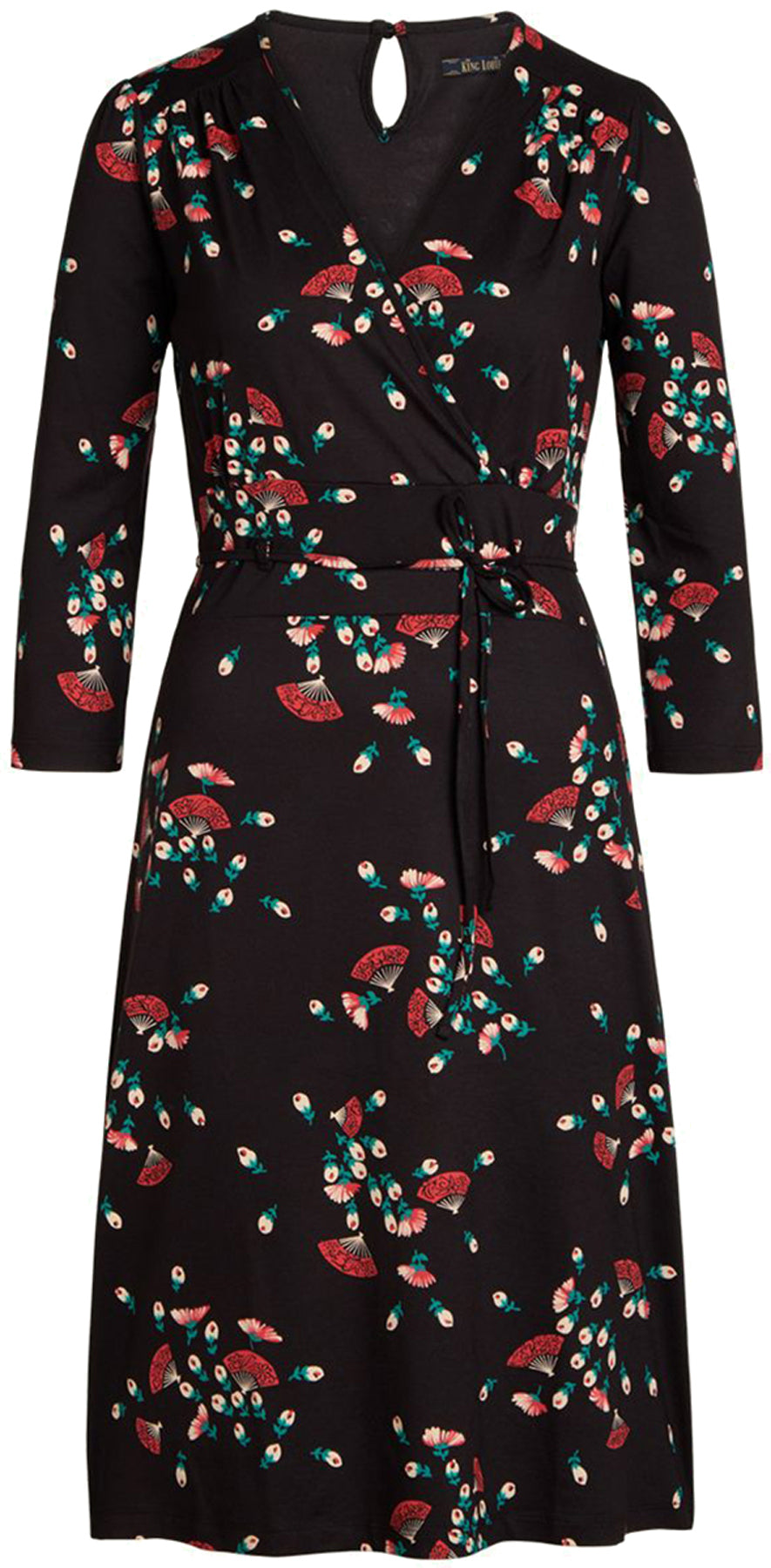 King_Louie_CECIL_MATCHA_Vintage_Floral_Faecher_V-NECK_A-Linie_Dress_KLEID_killer_kirsche