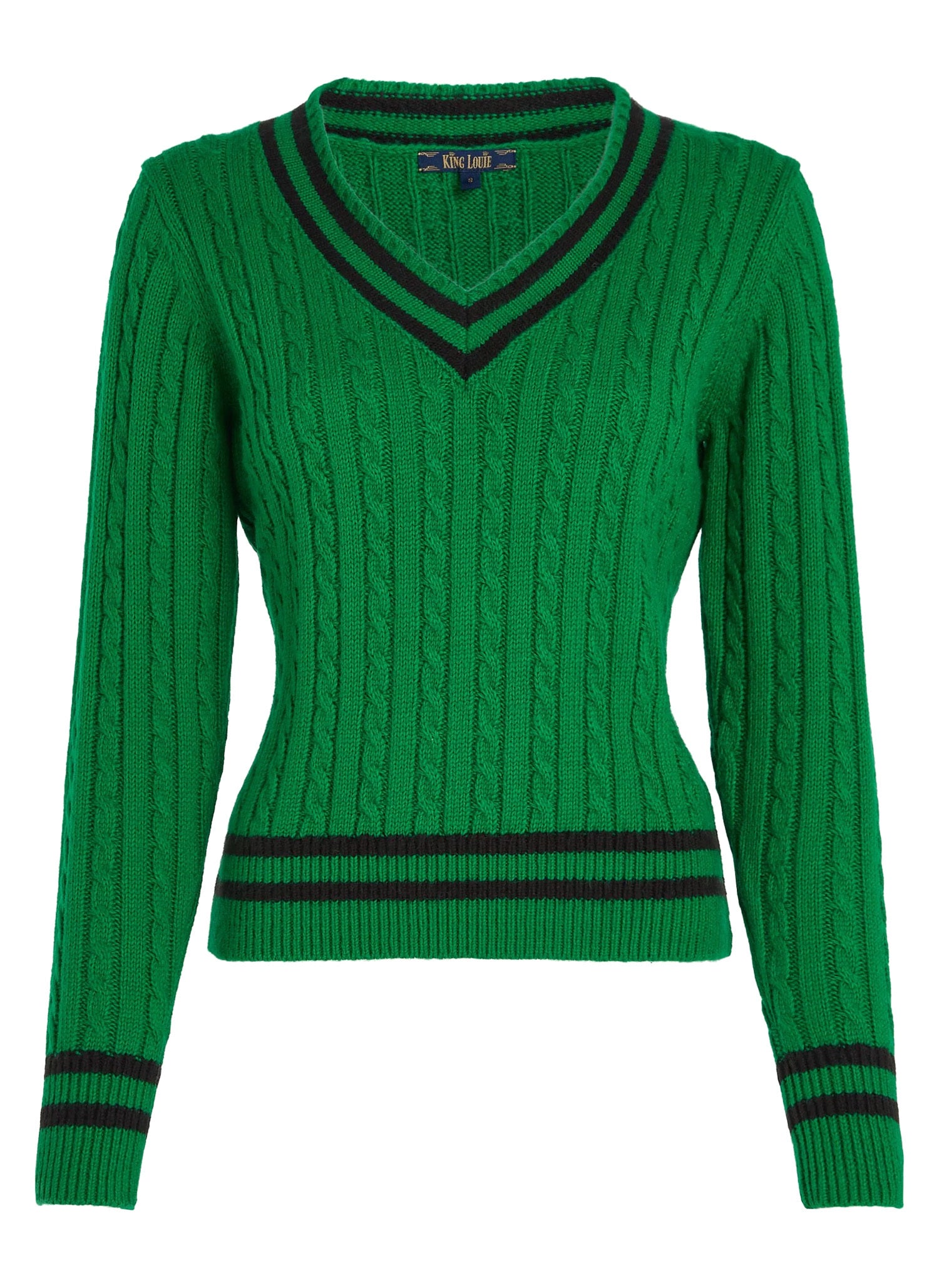 King_Louie_COLLEGE_V-NECK_Retro_Streifen_ZOPFMUSTER_Vintage_STRICKSHIRT_Pullover_-_Gruen-3