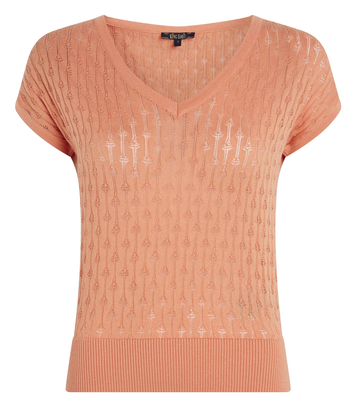 King_Louie_DEEP_V_MATEO_Vintage_LOCHMUSTER_Pointelle_VNeck_Kurzarm_Shirt__Cadmium_Orange-4
