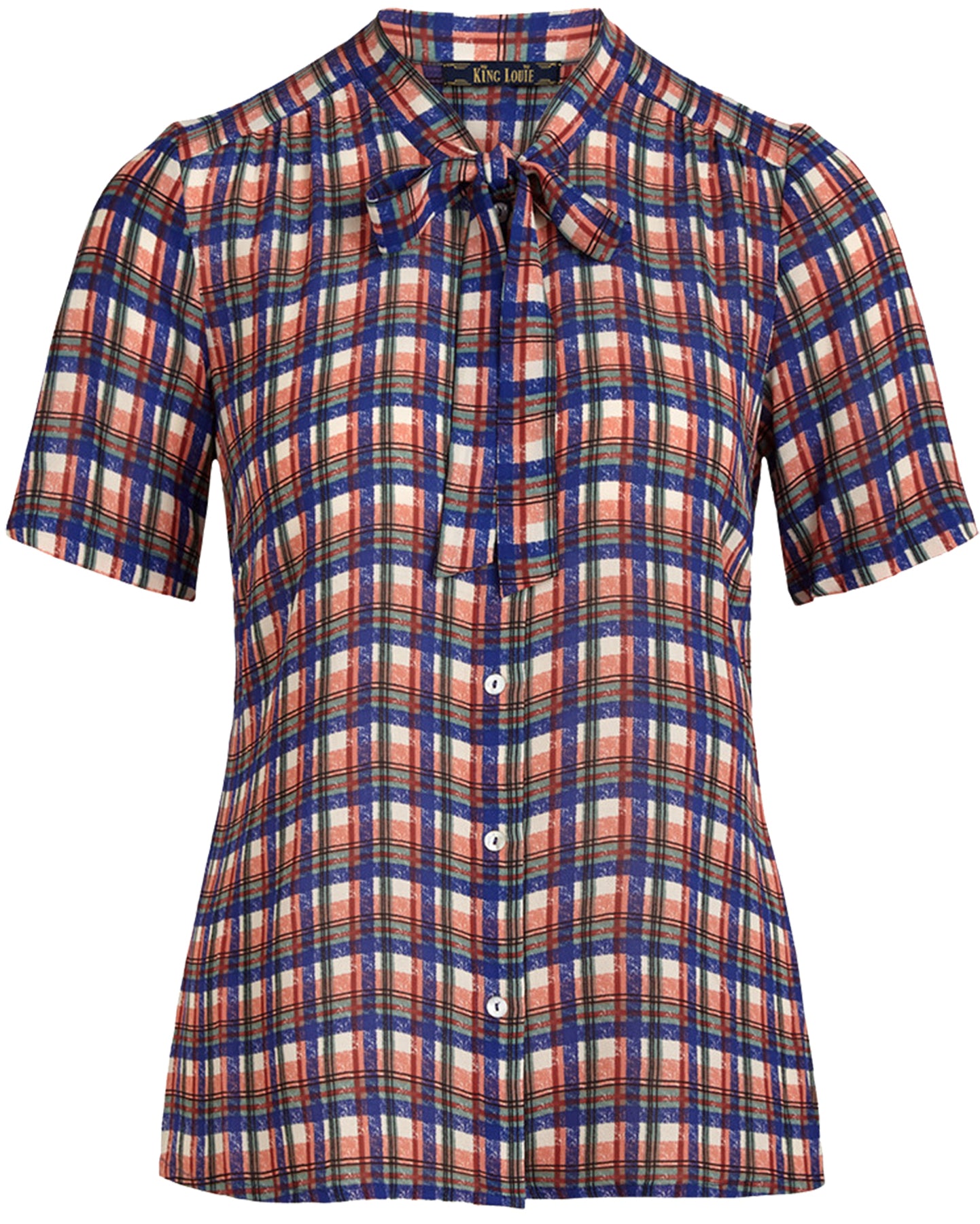 King_Louie_DELIA_CARILLO_Vintage_KARO_Plaid_Kurzarm_BLOUSE_Schluppenbluse_killer_kirsche