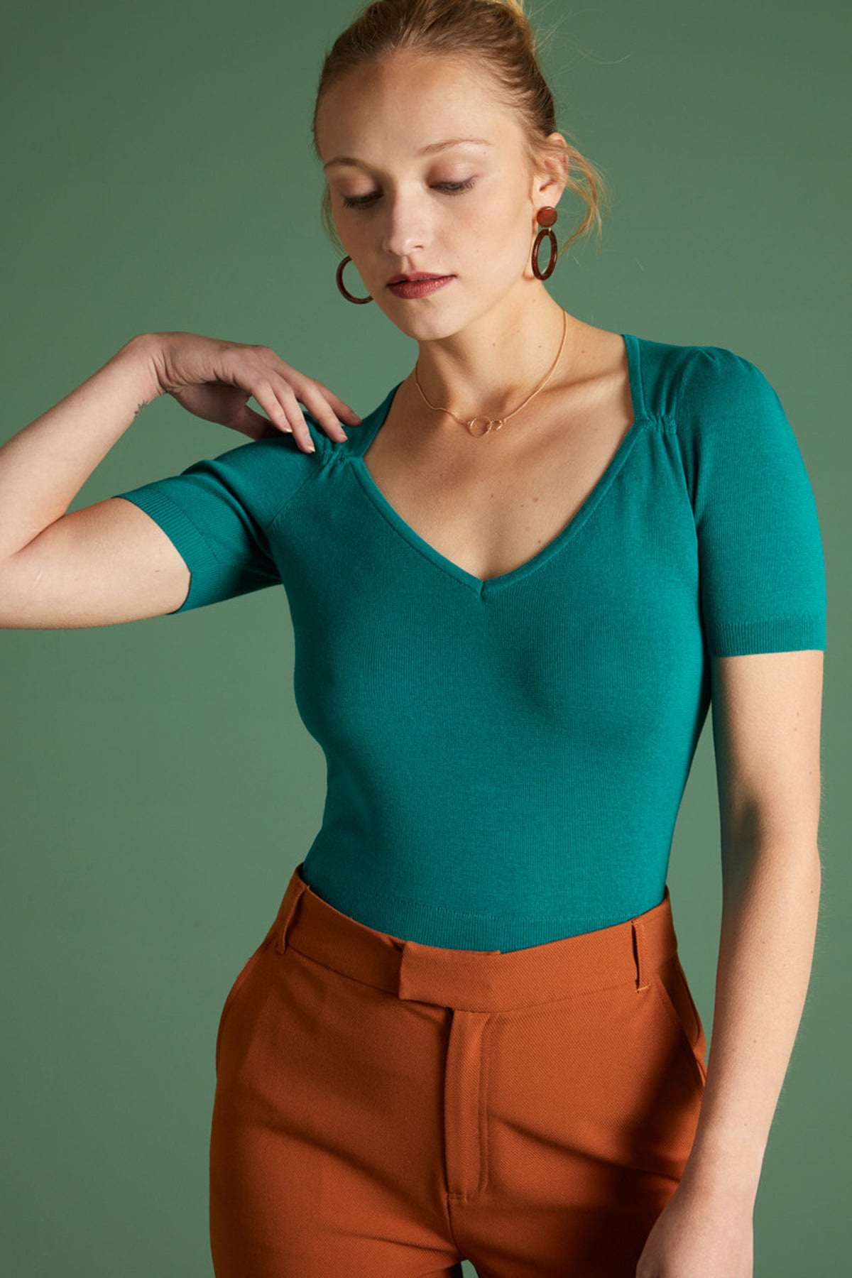 King_Louie_DIAMOND_PUFF_Vintage_Kurzarm_FEINSTRICK_SHIRT_Oberteil_Petrol_killer_kirsche_2