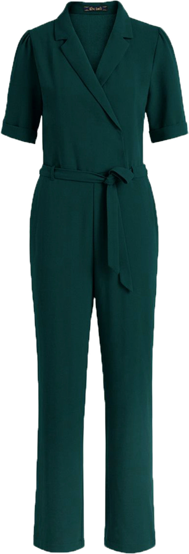 King_Louie_DORA_Vintage_KURZARM_V-Neck_Flared_Leg_JUMPSUIT_Overall_Gruen_killer_kirsche6ujgHv11TMT9G