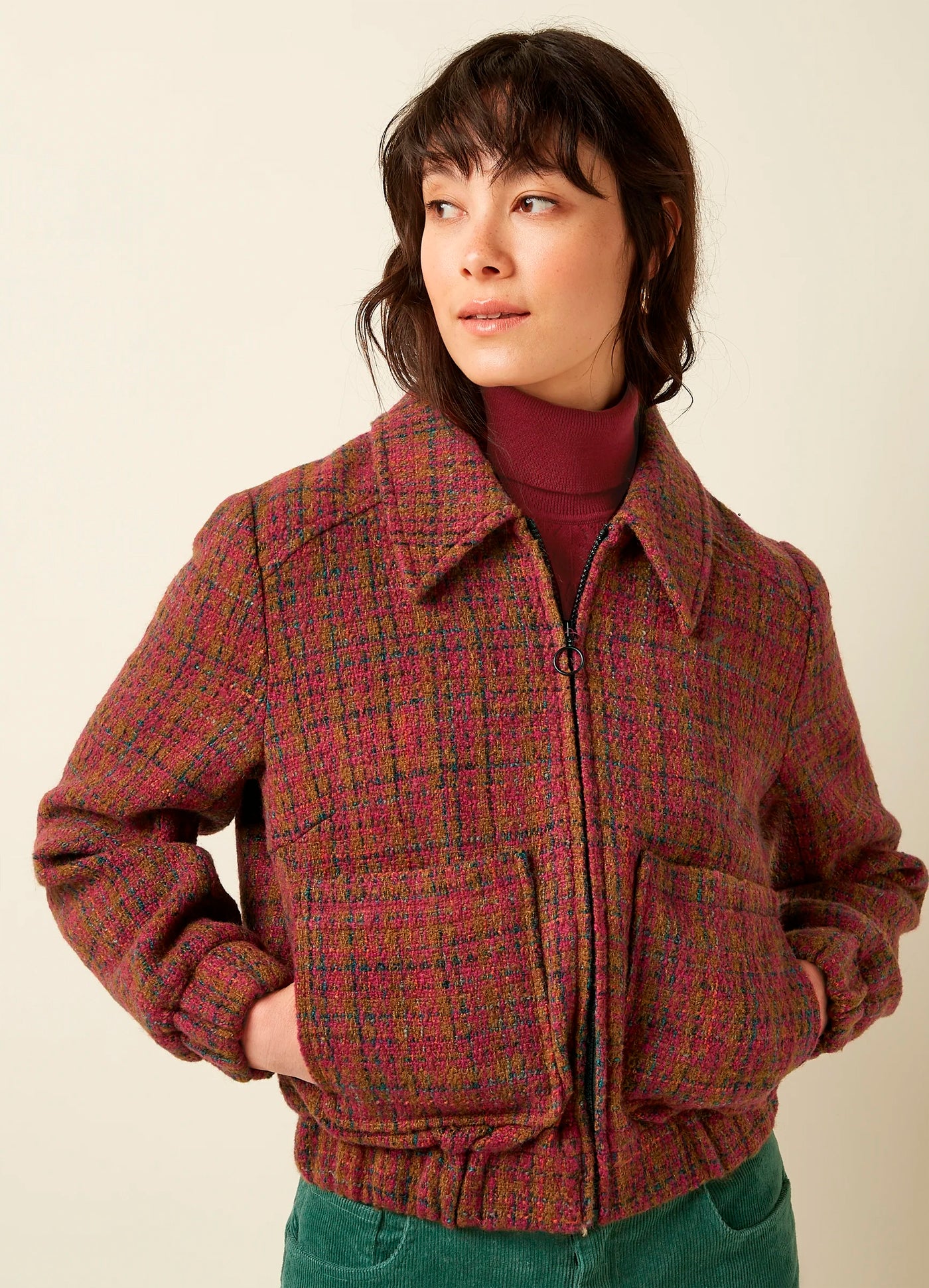 King_Louie_ISLA_PISARO_Retro_Karo_Check_Vintage_ZIPPER_JACKET__Jacke_Wild_Fuchsia-1