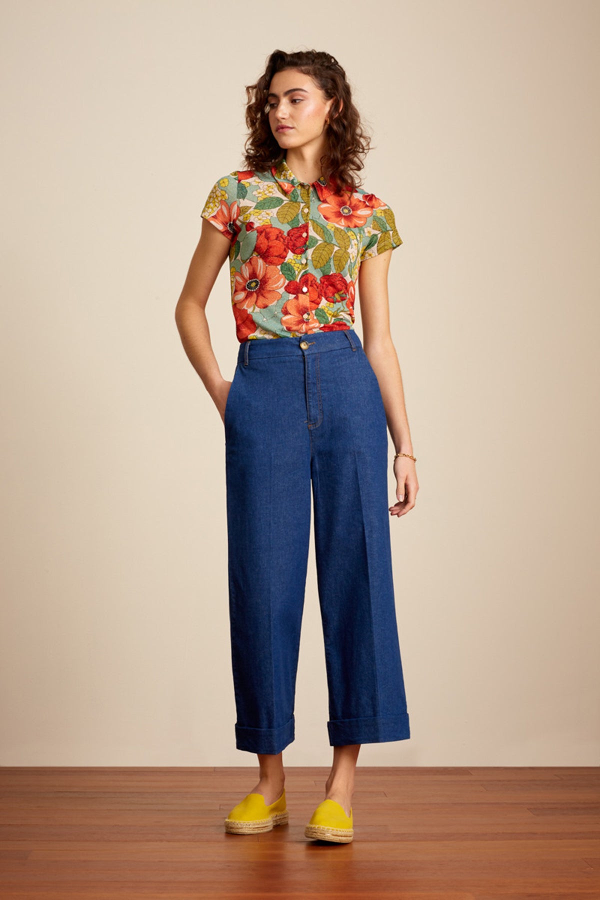King_Louie_LISA_CHAMBRAY_Vintage_HIGH_WAIST_Trousers_Denim_CULOTTE_PANTS_Hose_Killer_Kirsche-3
