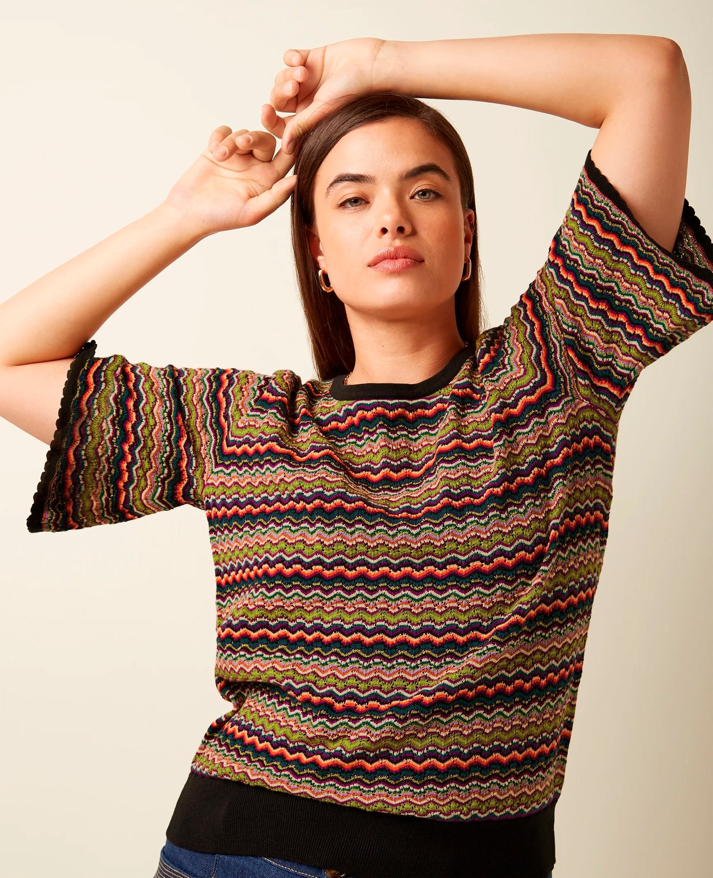 King_Louie_MAREE_MEISEL_Vintage_Zick-Zack_Lochmuster_Lurex_STRICK_SHIRT_Oberteil_-_Schwarz-2